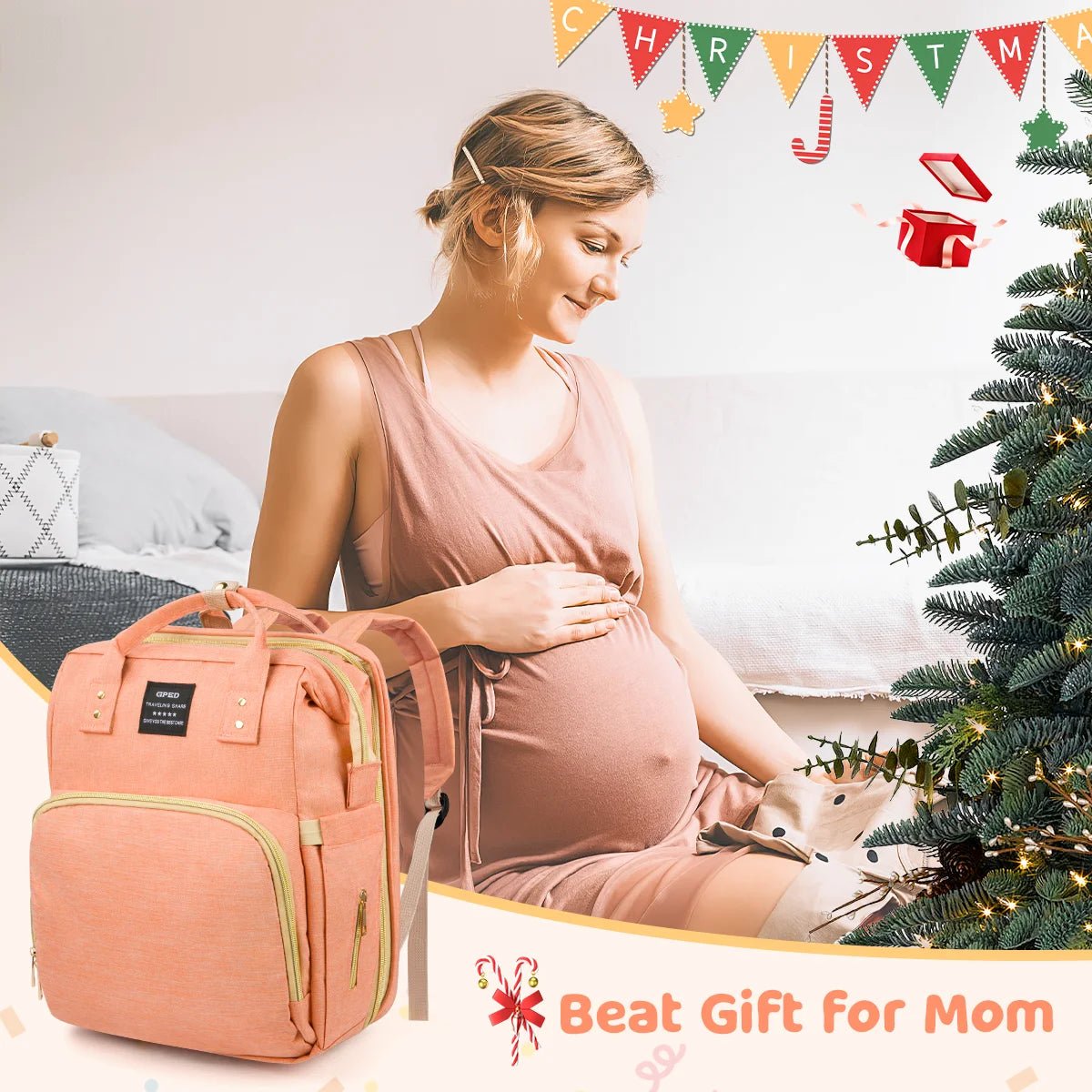 Diaper Bag Backpack, Multifunctional with Changing Station & Foldable Crib - I Love 💕