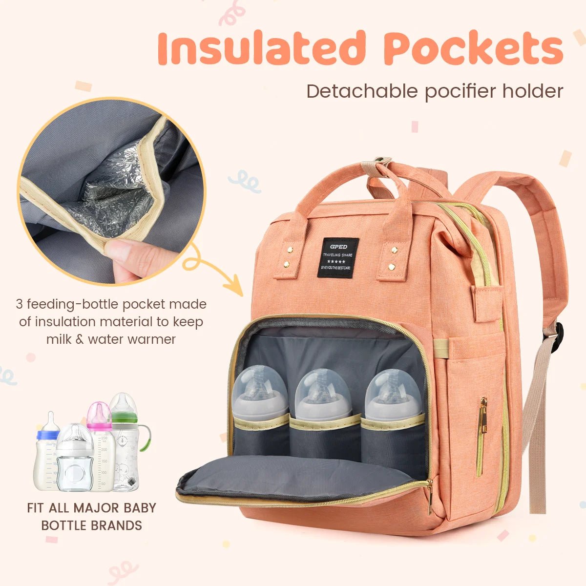 Diaper Bag Backpack, Multifunctional with Changing Station & Foldable Crib - I Love 💕