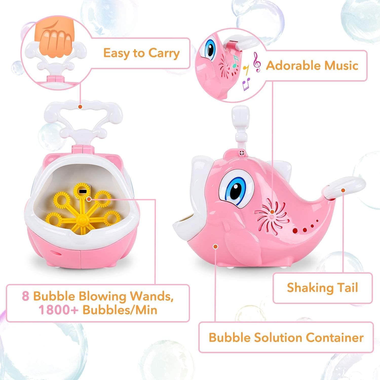 Dolphin Bubble Blower - 1800+ Bubbles per Minute, Automatic Bubble Maker with Music for Kids - The Toy Base