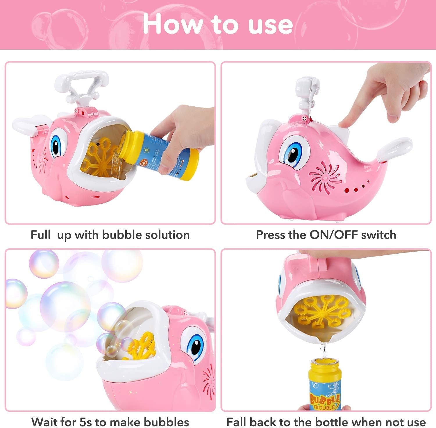 Dolphin Bubble Blower - 1800+ Bubbles per Minute, Automatic Bubble Maker with Music for Kids - The Toy Base