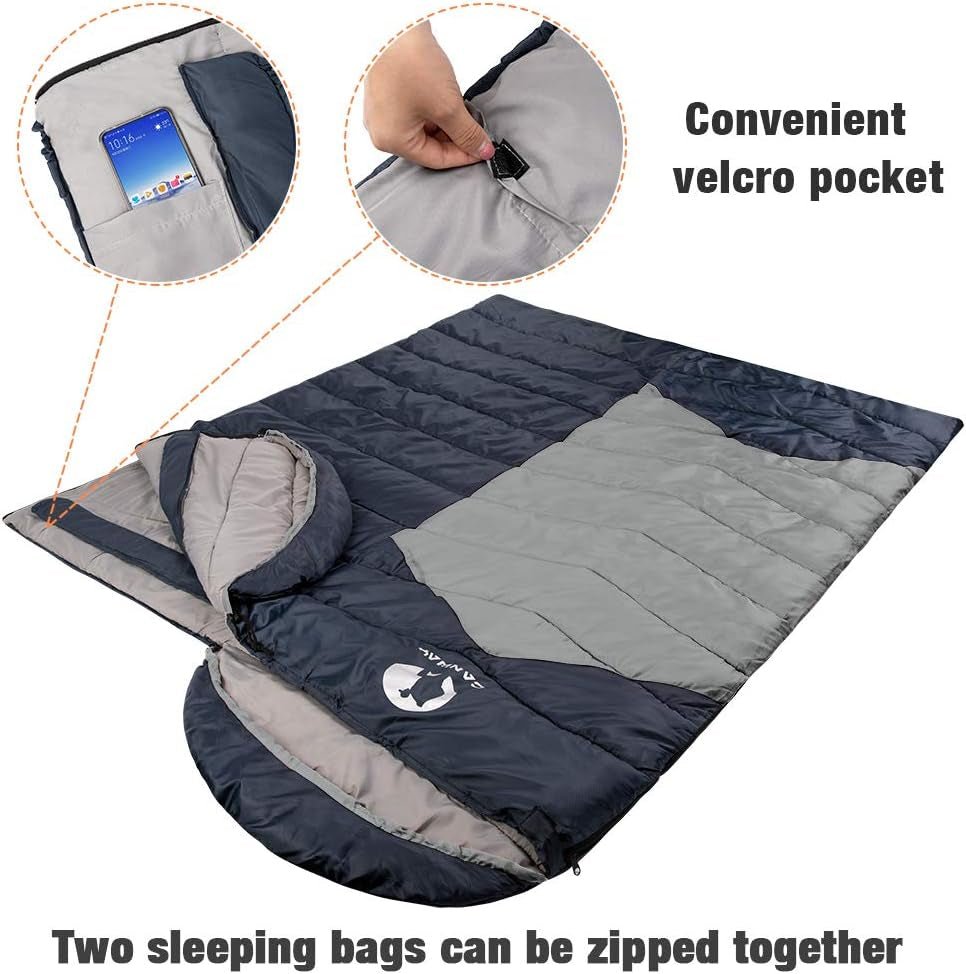 Double Sleeping Bag,2 Person Sleeping Bag Lightweight Waterproof with 2 Pillows for Camping, Backpacking, or Hiking for Adults or Teens Queen Size XL & XXL - The Toy Base