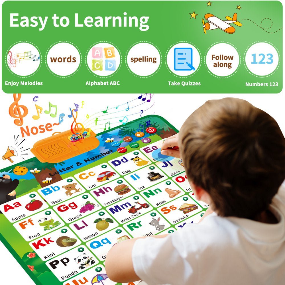 Electronic Interactive Alphabet Wall Chart: Talking ABC & 123 Educational Montessori - Preschool Learning Toys for Boys & Girls - The Toy Base