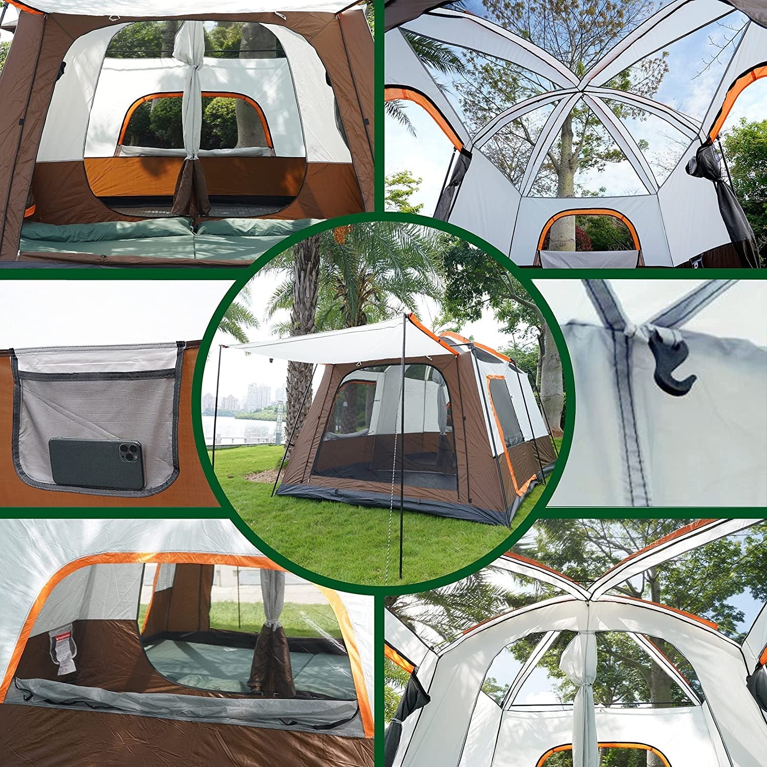 Extra Large Tent 12 Person(Style-B),Family Cabin Tents,2 Rooms,3 Doors and 3 Windows with Mesh,Straight Wall,Waterproof,Double Layer,Big Tent for Outdoor,Picnic,Camping,Family Gathering - The Toy Base