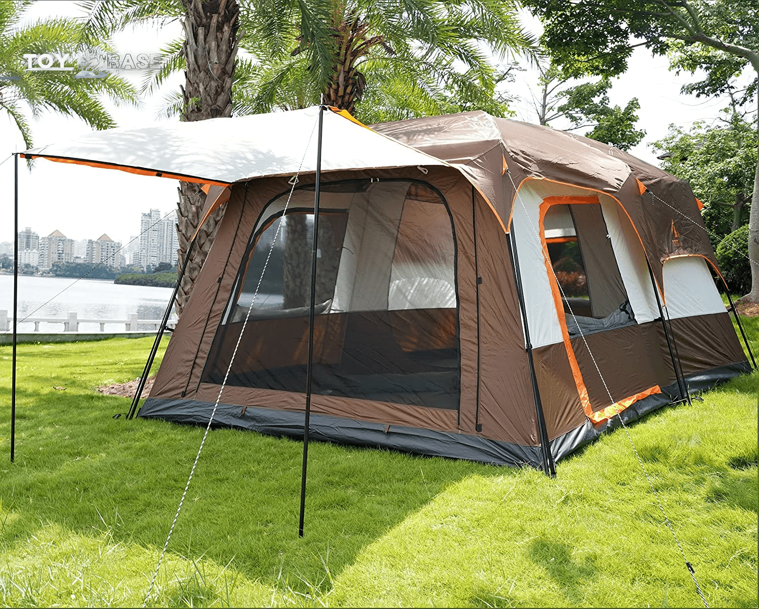 Extra Large Tent 12 Person(Style-B),Family Cabin Tents,2 Rooms,3 Doors and 3 Windows with Mesh,Straight Wall,Waterproof,Double Layer,Big Tent for Outdoor,Picnic,Camping,Family Gathering - The Toy Base