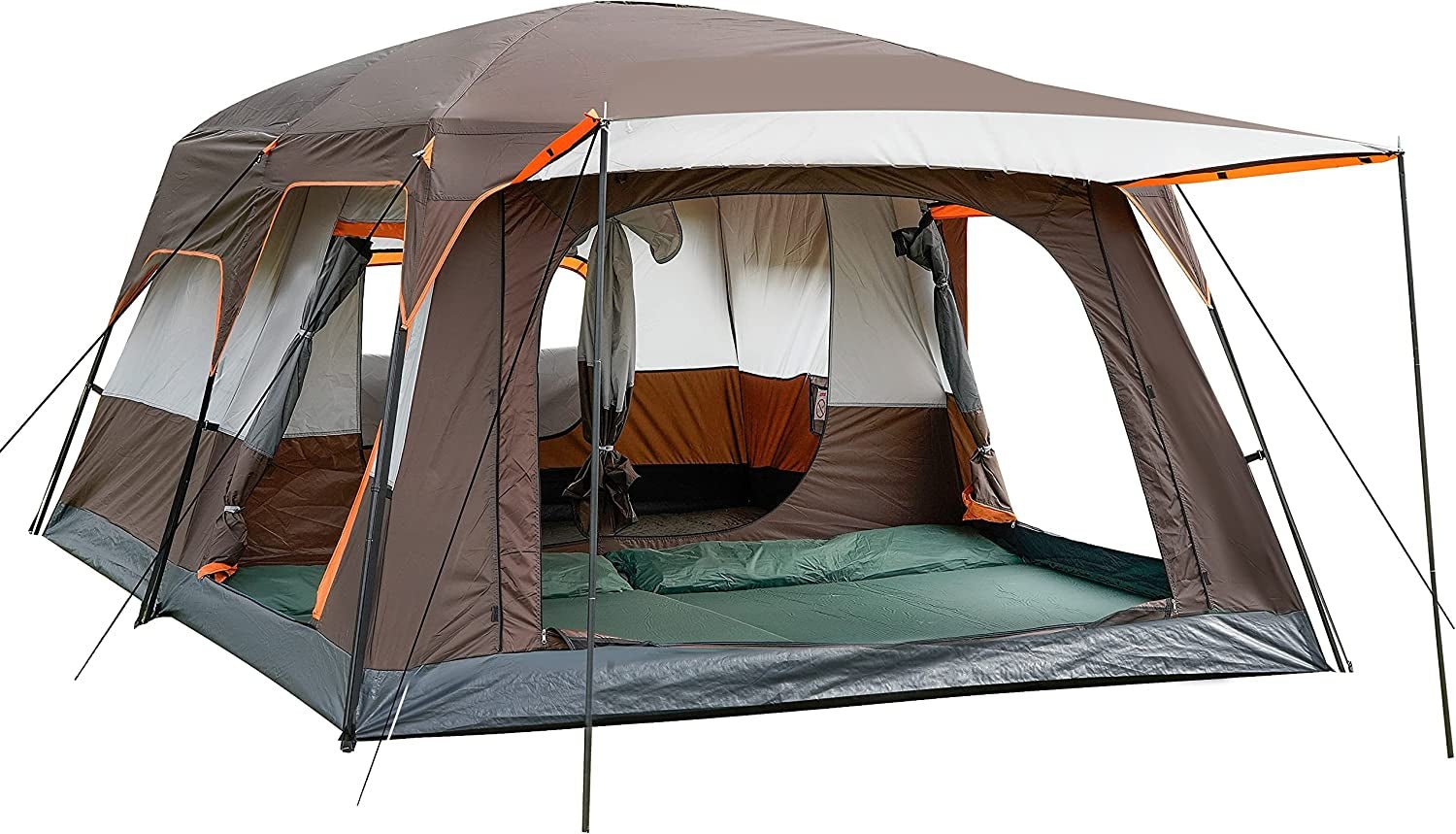 Extra Large Tent 12 Person(Style-B),Family Cabin Tents,2 Rooms,3 Doors and 3 Windows with Mesh,Straight Wall,Waterproof,Double Layer,Big Tent for Outdoor,Picnic,Camping,Family Gathering - The Toy Base