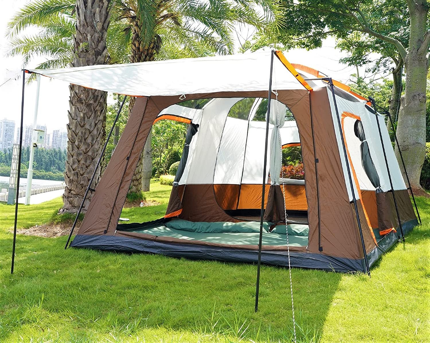 Extra Large Tent 12 Person(Style-B),Family Cabin Tents,2 Rooms,3 Doors and 3 Windows with Mesh,Straight Wall,Waterproof,Double Layer,Big Tent for Outdoor,Picnic,Camping,Family Gathering - The Toy Base