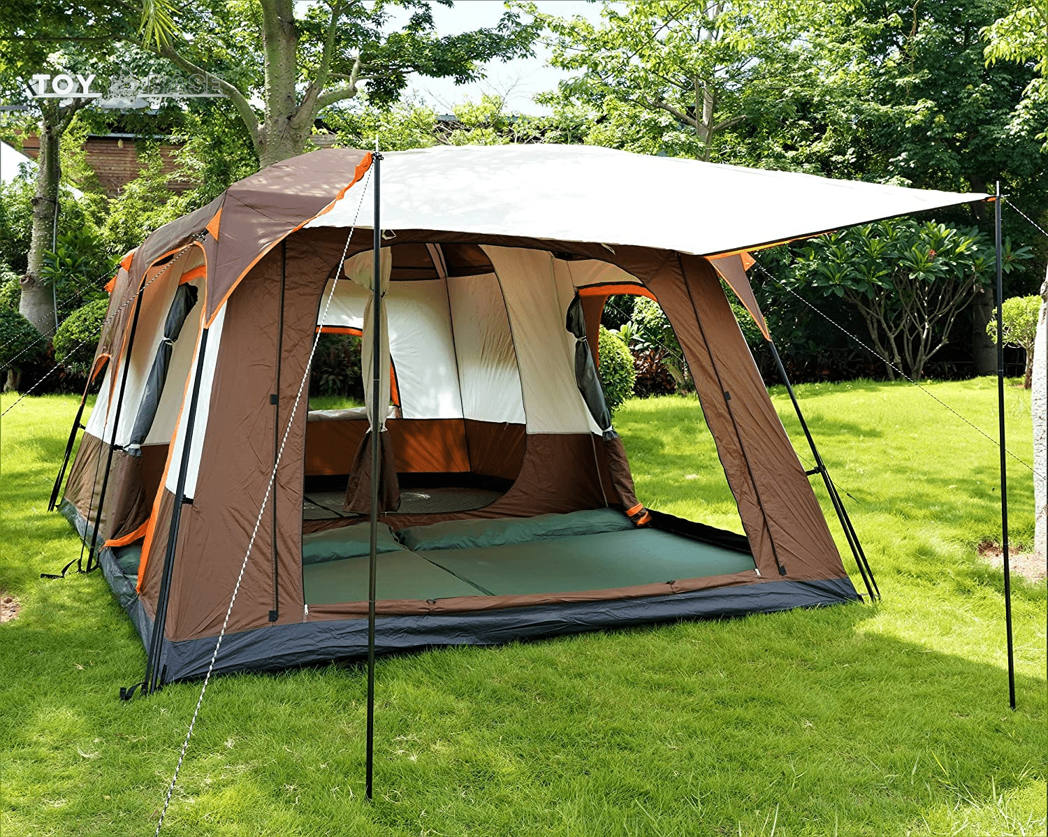 Extra Large Tent 12 Person(Style-B),Family Cabin Tents,2 Rooms,3 Doors and 3 Windows with Mesh,Straight Wall,Waterproof,Double Layer,Big Tent for Outdoor,Picnic,Camping,Family Gathering - The Toy Base