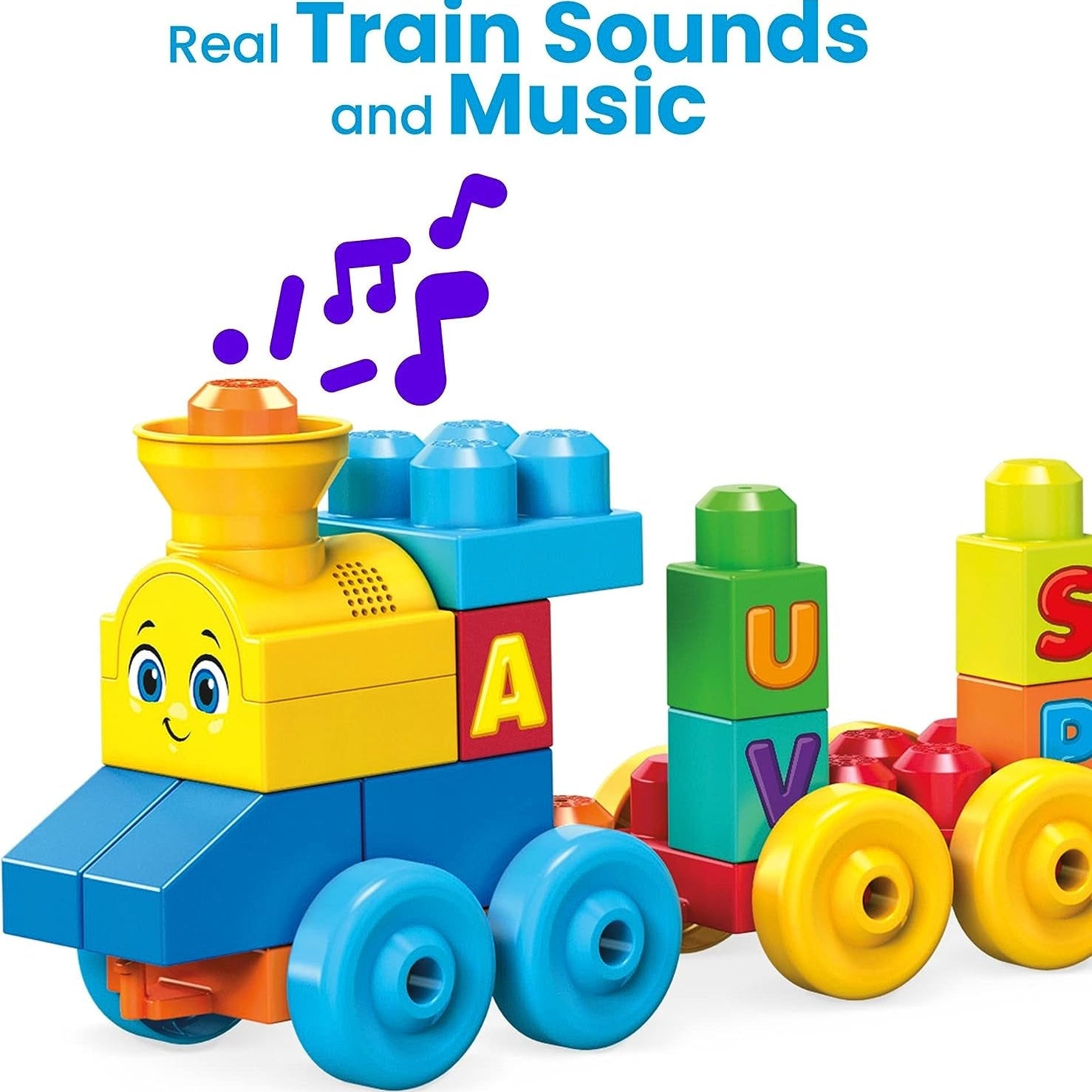 First Builders Deluxe Building Bag + ABC Musical Train, Building Set Bundle, Blue Bag, 200 Pieces - The Toy Base