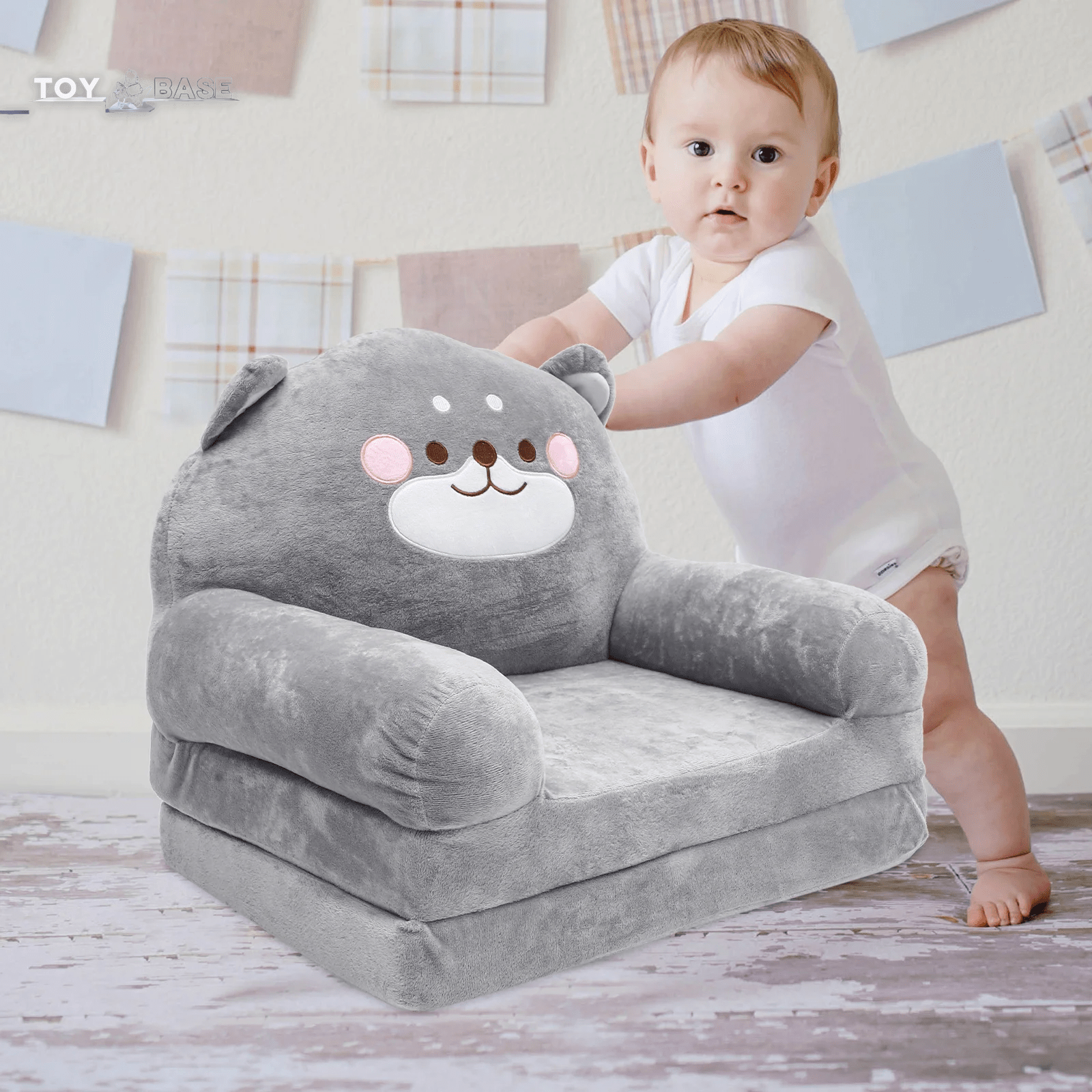 Folding Children'S Sofa - Baby Chair - Kid Multifunction - Elephant Shaped - Seat Plush Sitting - I Love 💕