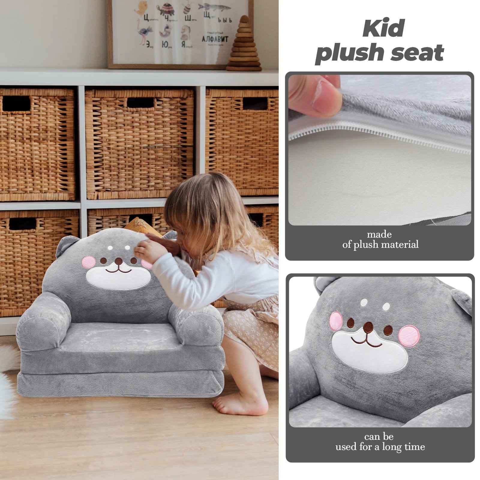 Folding Children'S Sofa - Baby Chair - Kid Multifunction - Elephant Shaped - Seat Plush Sitting - I Love 💕