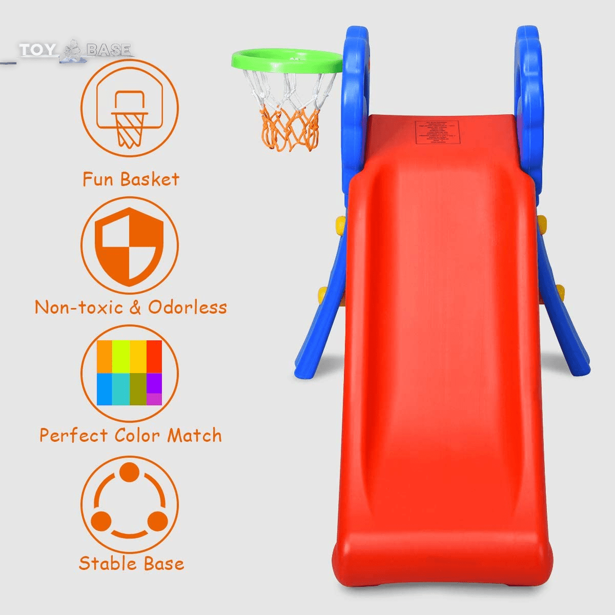 Folding Slide, Indoor First Slide Plastic Play Slide Climber Kids (Floral Rail +Basketball Hoop) - The Toy Base