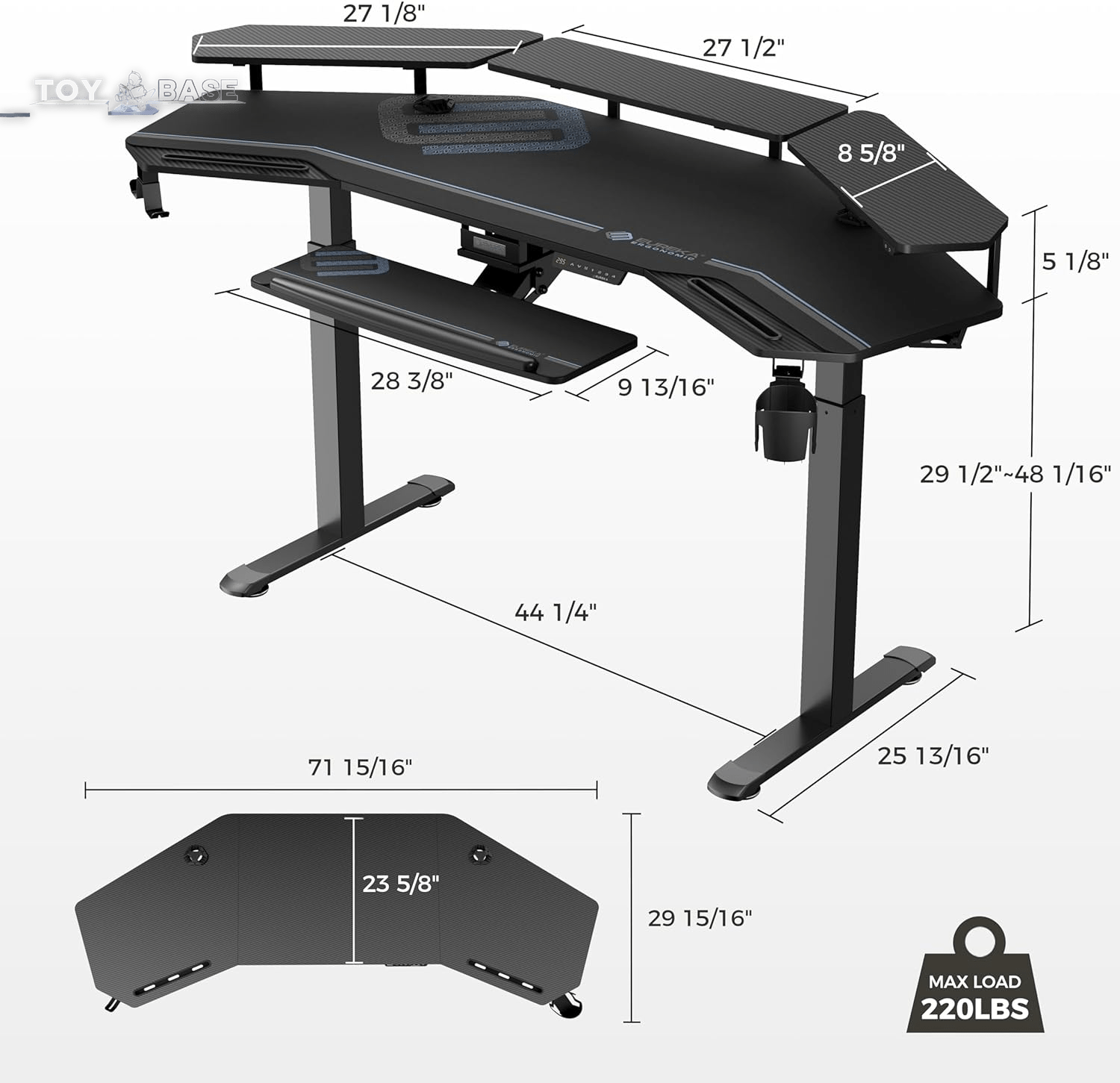 Gaming Desk, Standing Desk Keyboard Tray, 72" Wing Shaped Music Studio Desk Electric Adjustable Height Desk Sit Stand Desk with LED Shelves, Gaming Recording Live Stream, Slot Design - The Toy Base