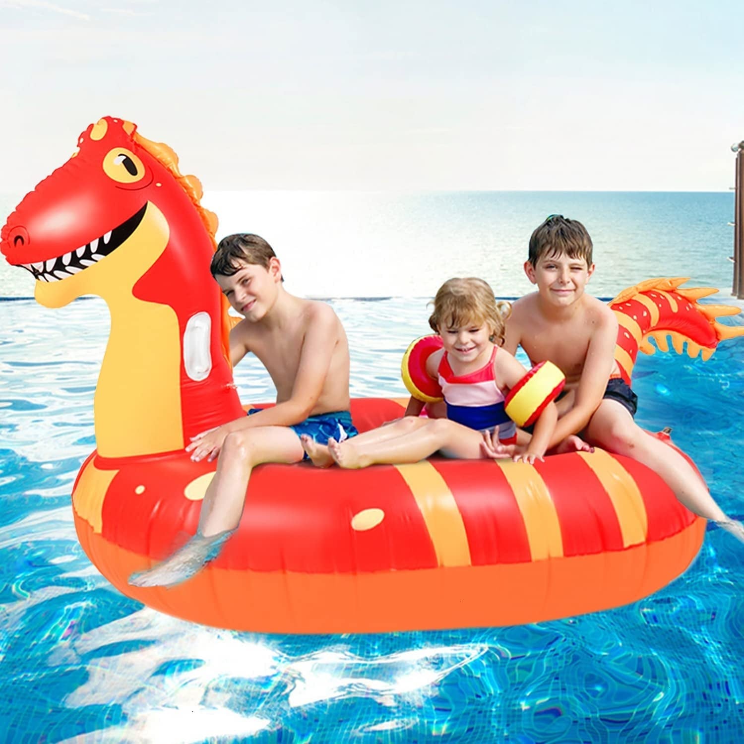 Giant Inflatable Dinosaur Pool Float, 95'' Fun Pool Floaties for Kids and Adults - I Love 💕