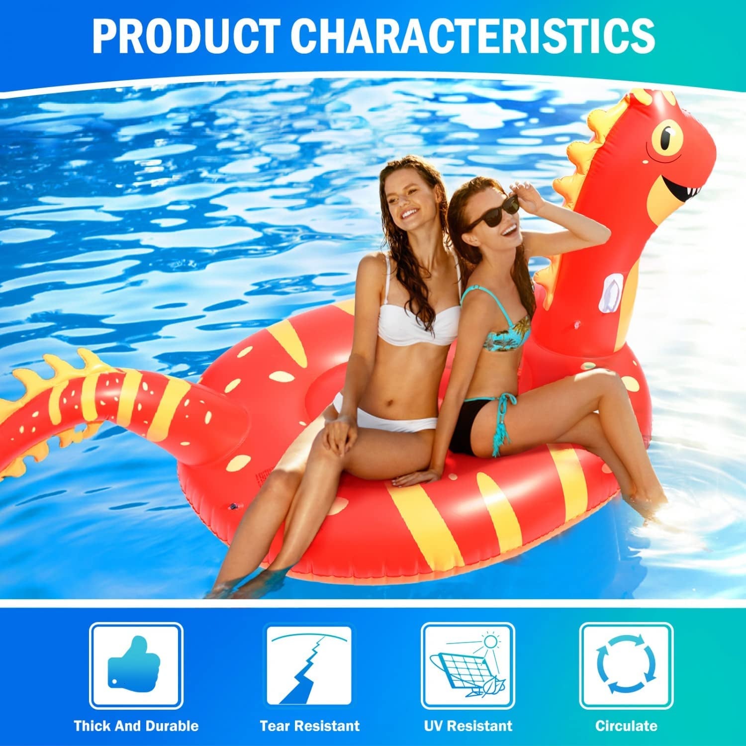 Giant Inflatable Dinosaur Pool Float, 95'' Fun Pool Floaties for Kids and Adults - I Love 💕