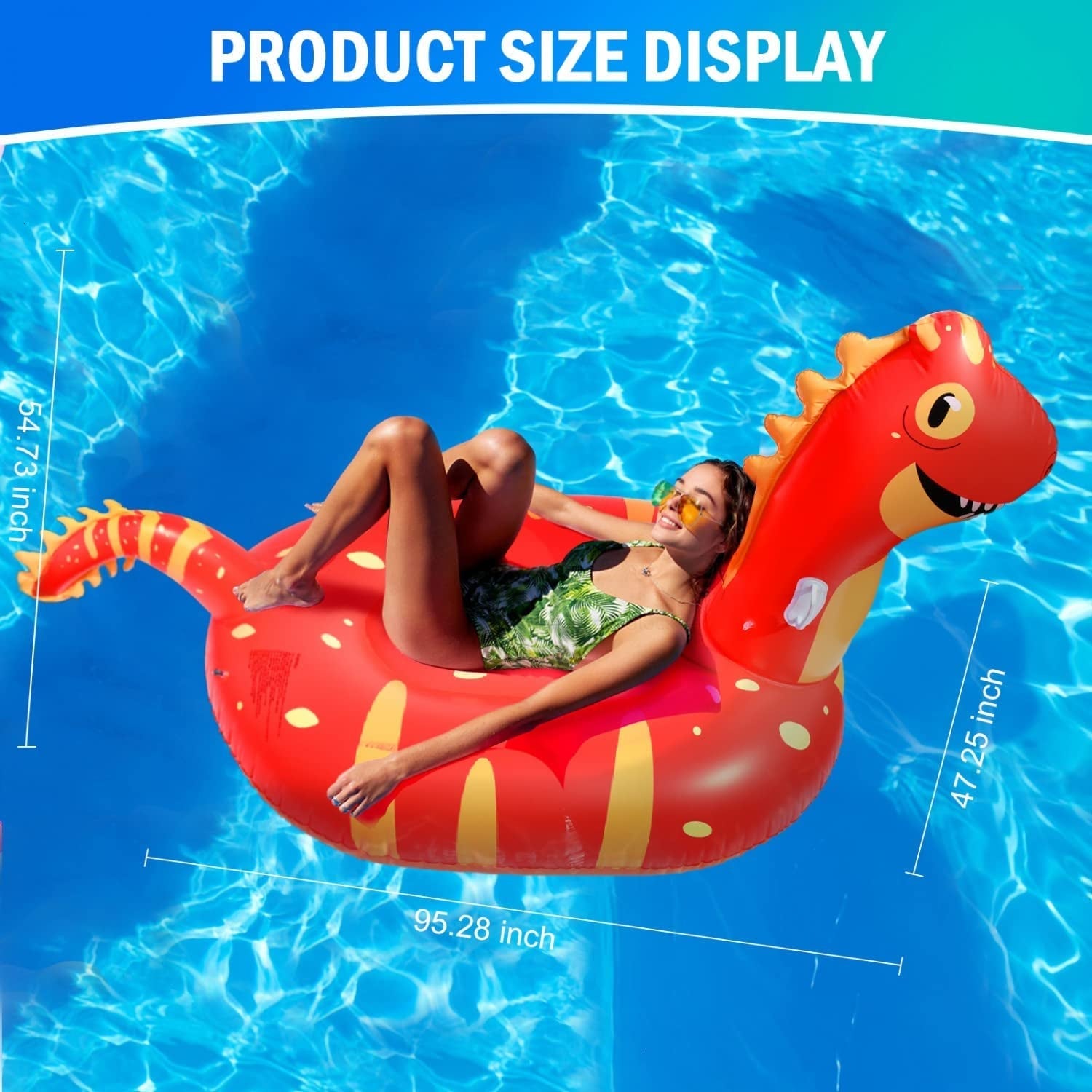 Giant Inflatable Dinosaur Pool Float, 95'' Fun Pool Floaties for Kids and Adults - I Love 💕