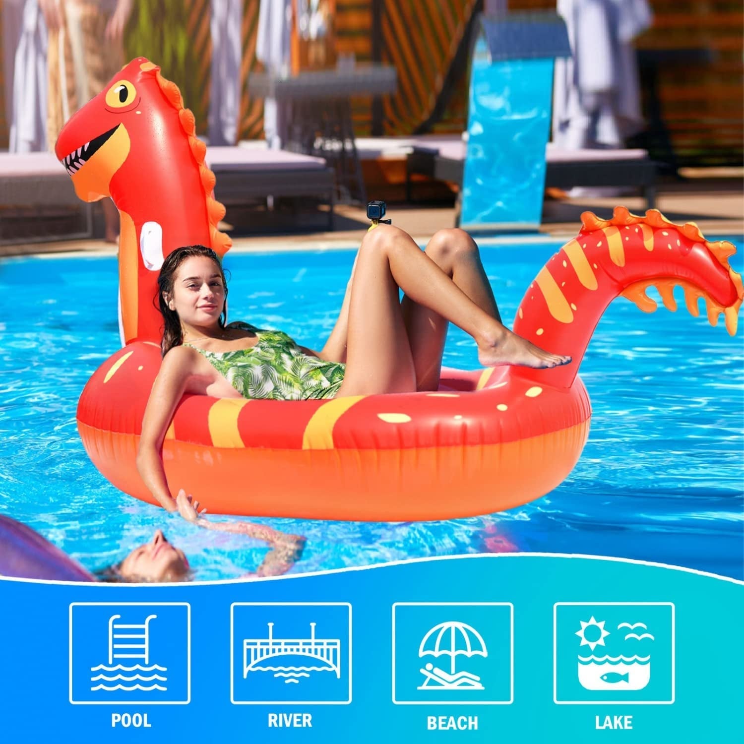 Giant Inflatable Dinosaur Pool Float, 95'' Fun Pool Floaties for Kids and Adults - I Love 💕