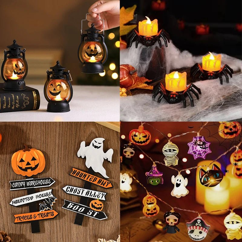 Halloween LED Glow Ghost Tree Light – Spooky Home Decor with Spider, Pumpkin, & Candle Lamp Elements - Toybase