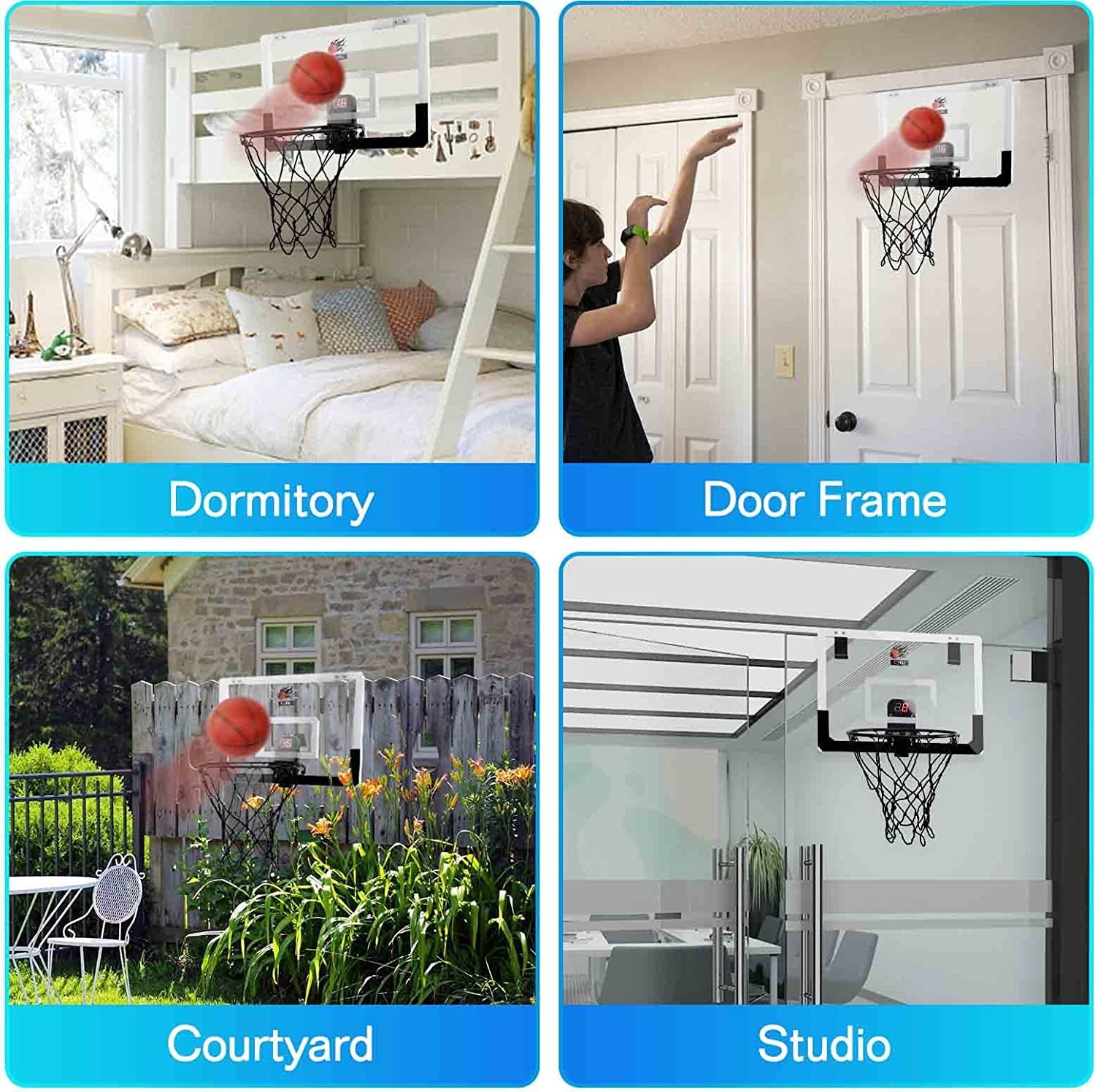 Indoor Mini Door Basketball Hoop - over the Door Backboard Rim with Scoreboard and Sounds - The Toy Base