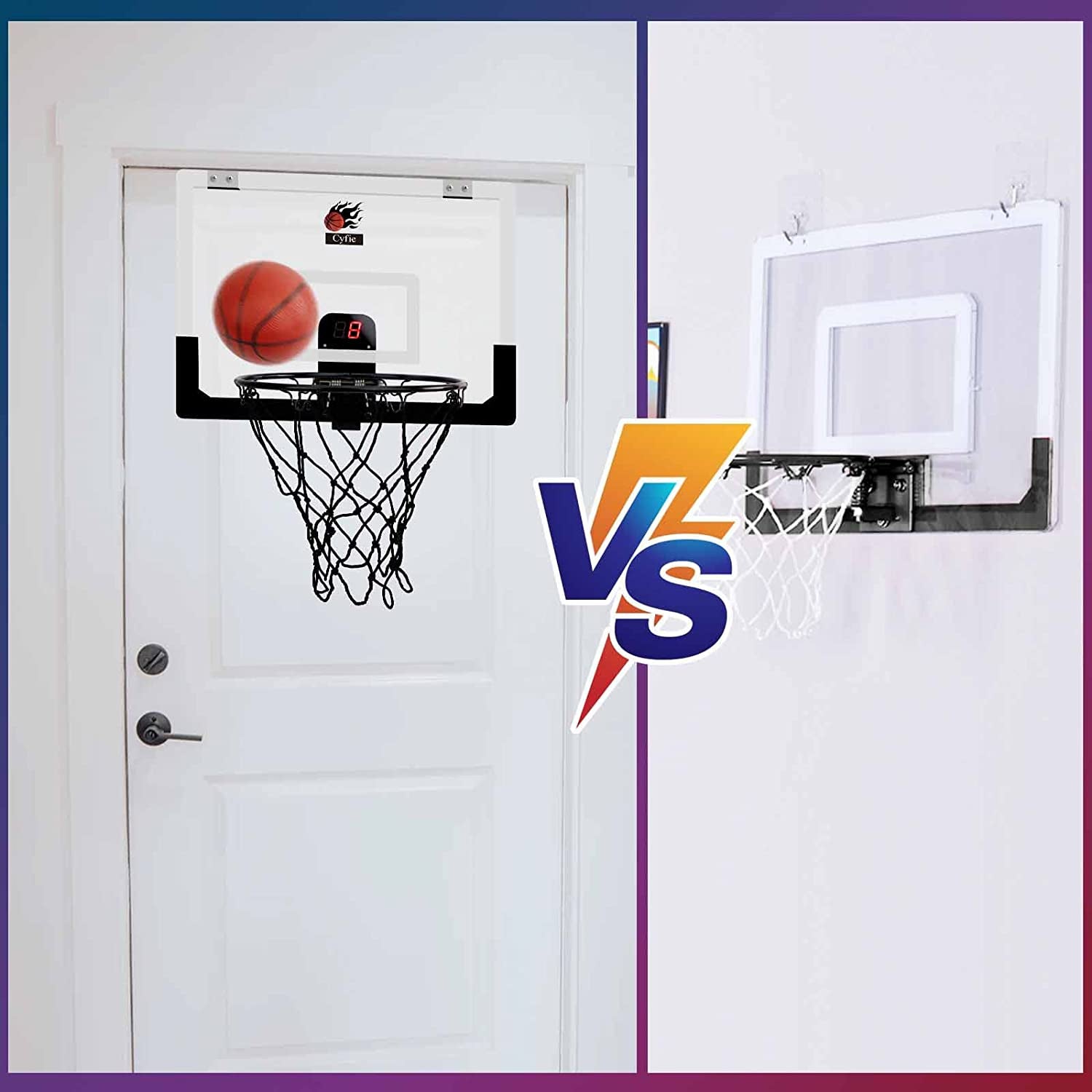 Indoor Mini Door Basketball Hoop - over the Door Backboard Rim with Scoreboard and Sounds - The Toy Base