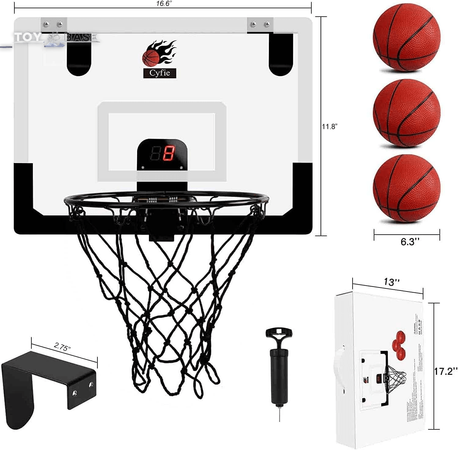 Indoor Mini Door Basketball Hoop - over the Door Backboard Rim with Scoreboard and Sounds - The Toy Base