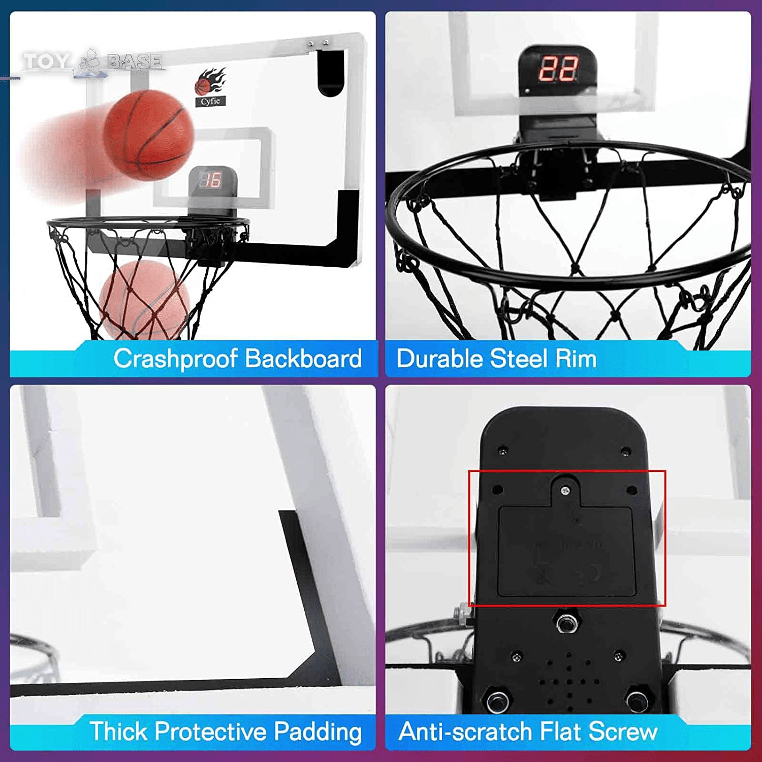 Indoor Mini Door Basketball Hoop - over the Door Backboard Rim with Scoreboard and Sounds - The Toy Base