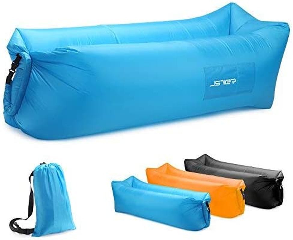 Inflatable Lounger Air Sofa with Portable Package for Travelling, Camping, Hiking, Beach Parties, Blue - The Toy Base