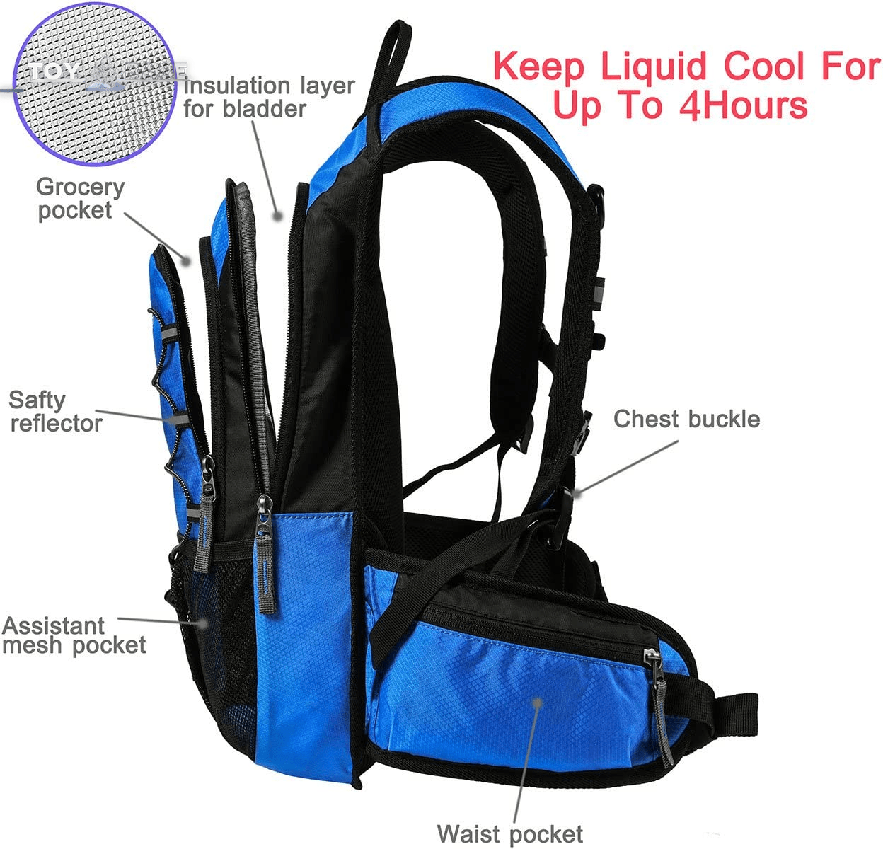 Insulated Hydration Backpack Pack with 2L BPA Free Bladder - Keeps Liquid Cool up to 5 Hours – for Running, Hiking, Cycling, Camping - The Toy Base