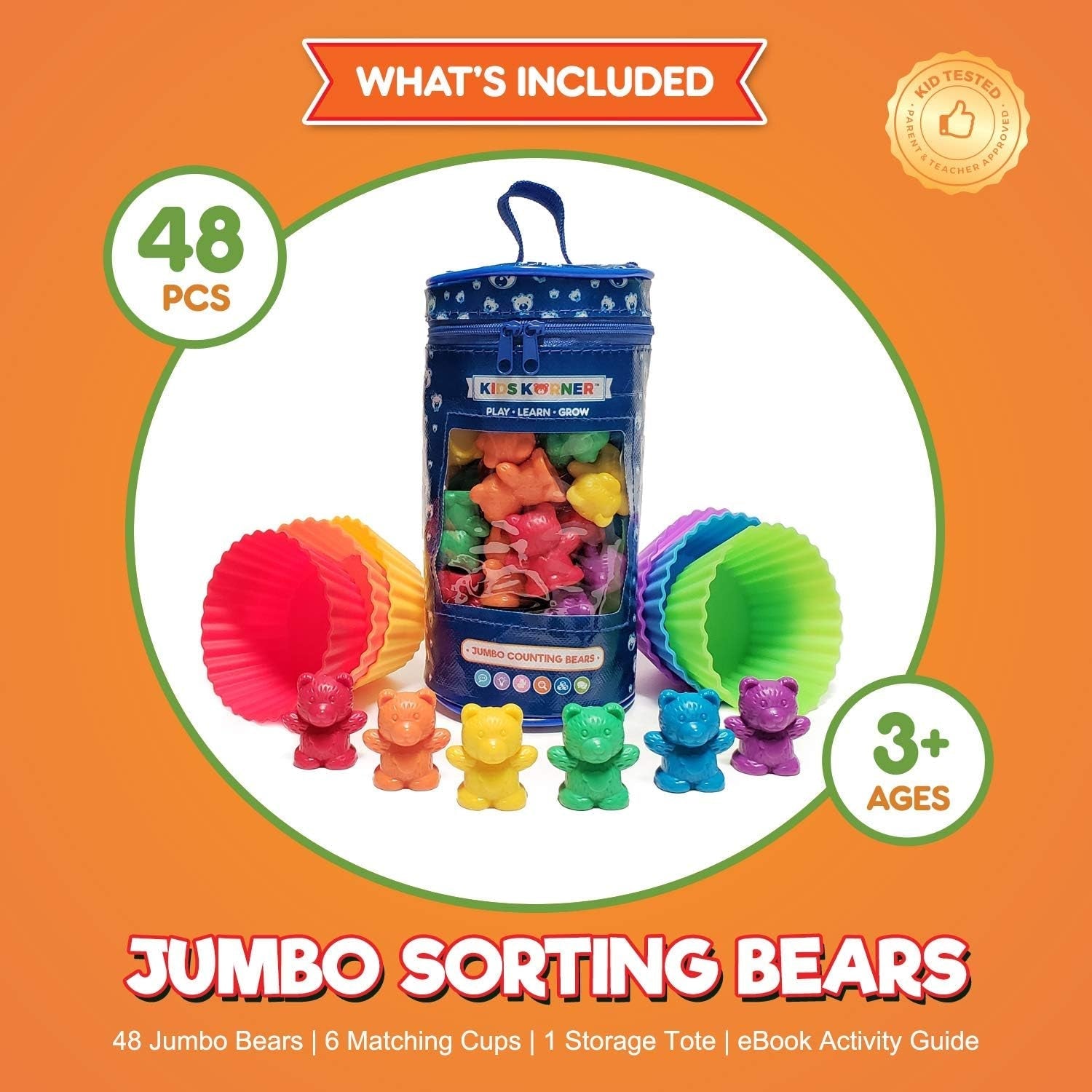 Jumbo Counting Bears with Stacking Cups - Montessori Educational Sorting Rainbow Toys for 3 Year Old Boys and Girls with 48 Preschool Math Manipulatives, Toy Storage and Toddler Games Ebook - The Toy Base