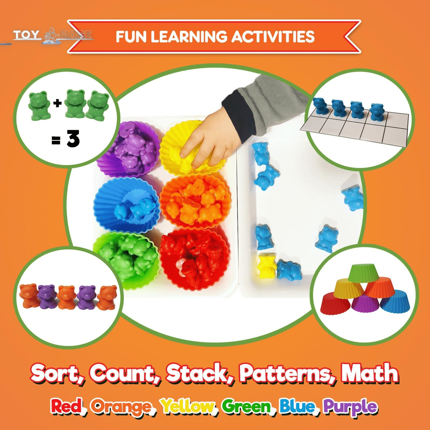 Jumbo Counting Bears with Stacking Cups - Montessori Educational Sorting Rainbow Toys for 3 Year Old Boys and Girls with 48 Preschool Math Manipulatives, Toy Storage and Toddler Games Ebook - The Toy Base