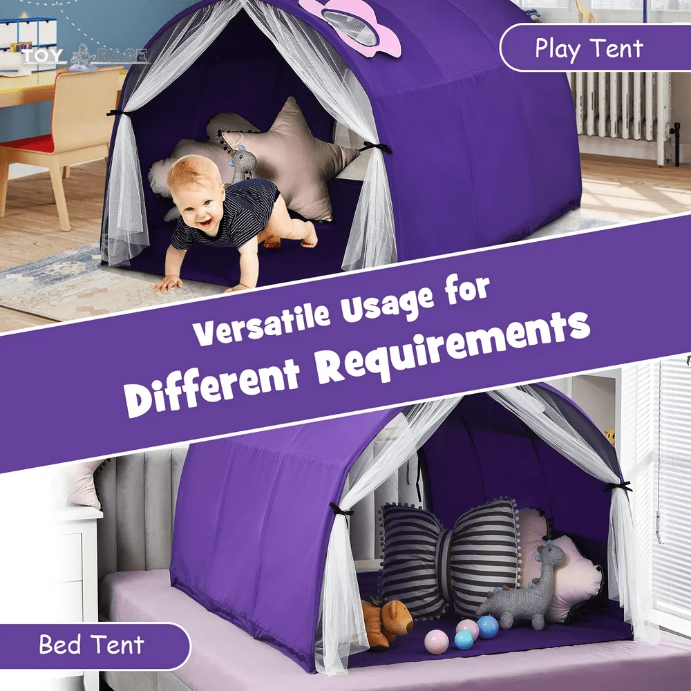 Kids Bed Tent Play Tent Portable Playhouse Twin Sleeping W/Carry Bag Purple - The Toy Base