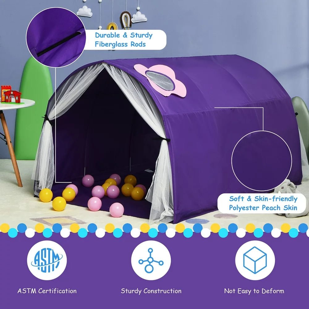 Kids Bed Tent Play Tent Portable Playhouse Twin Sleeping W/Carry Bag Purple - The Toy Base