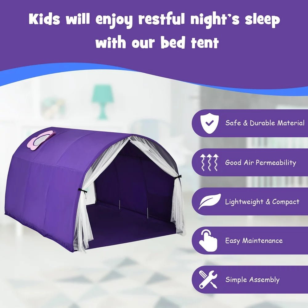 Kids Bed Tent Play Tent Portable Playhouse Twin Sleeping W/Carry Bag Purple - The Toy Base