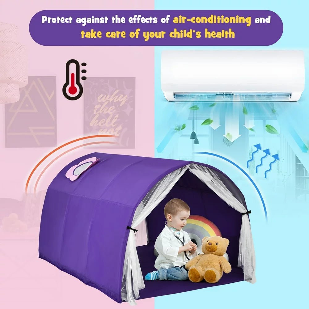 Kids Bed Tent Play Tent Portable Playhouse Twin Sleeping W/Carry Bag Purple - The Toy Base