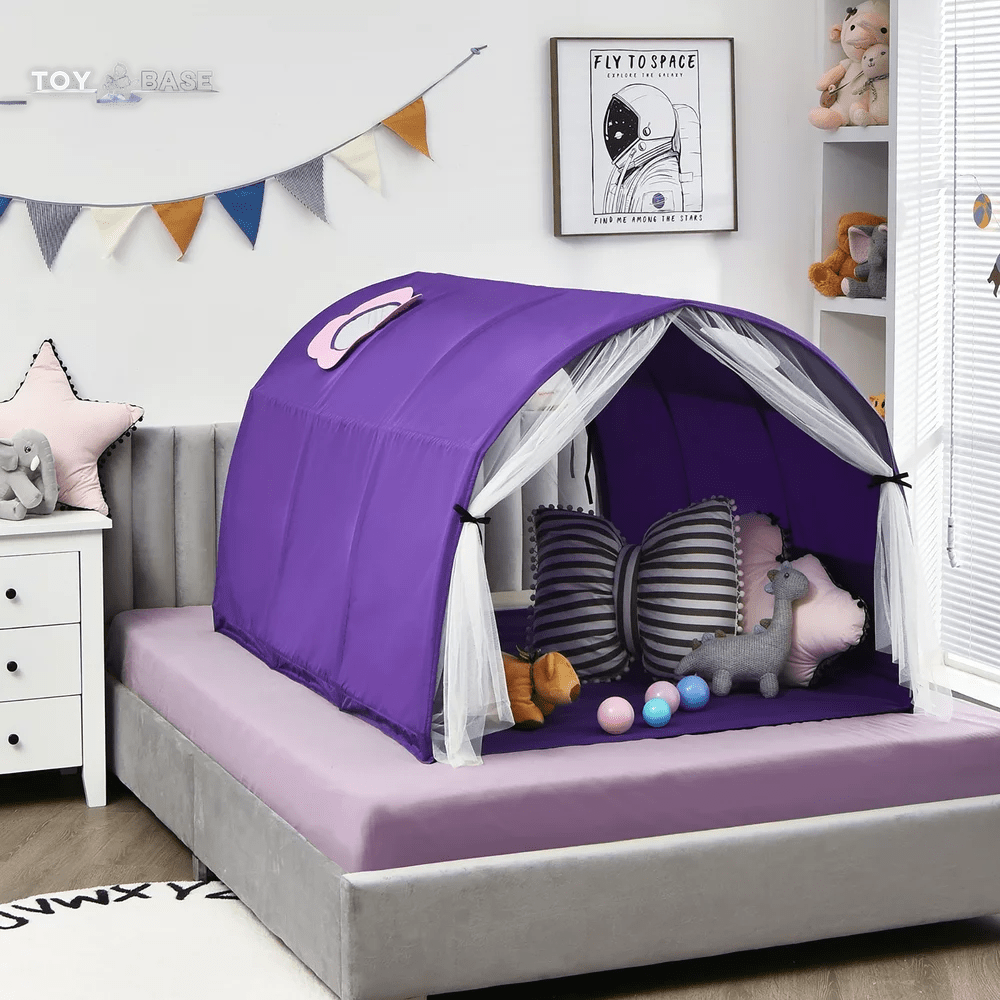 Kids Bed Tent Play Tent Portable Playhouse Twin Sleeping W/Carry Bag Purple - The Toy Base