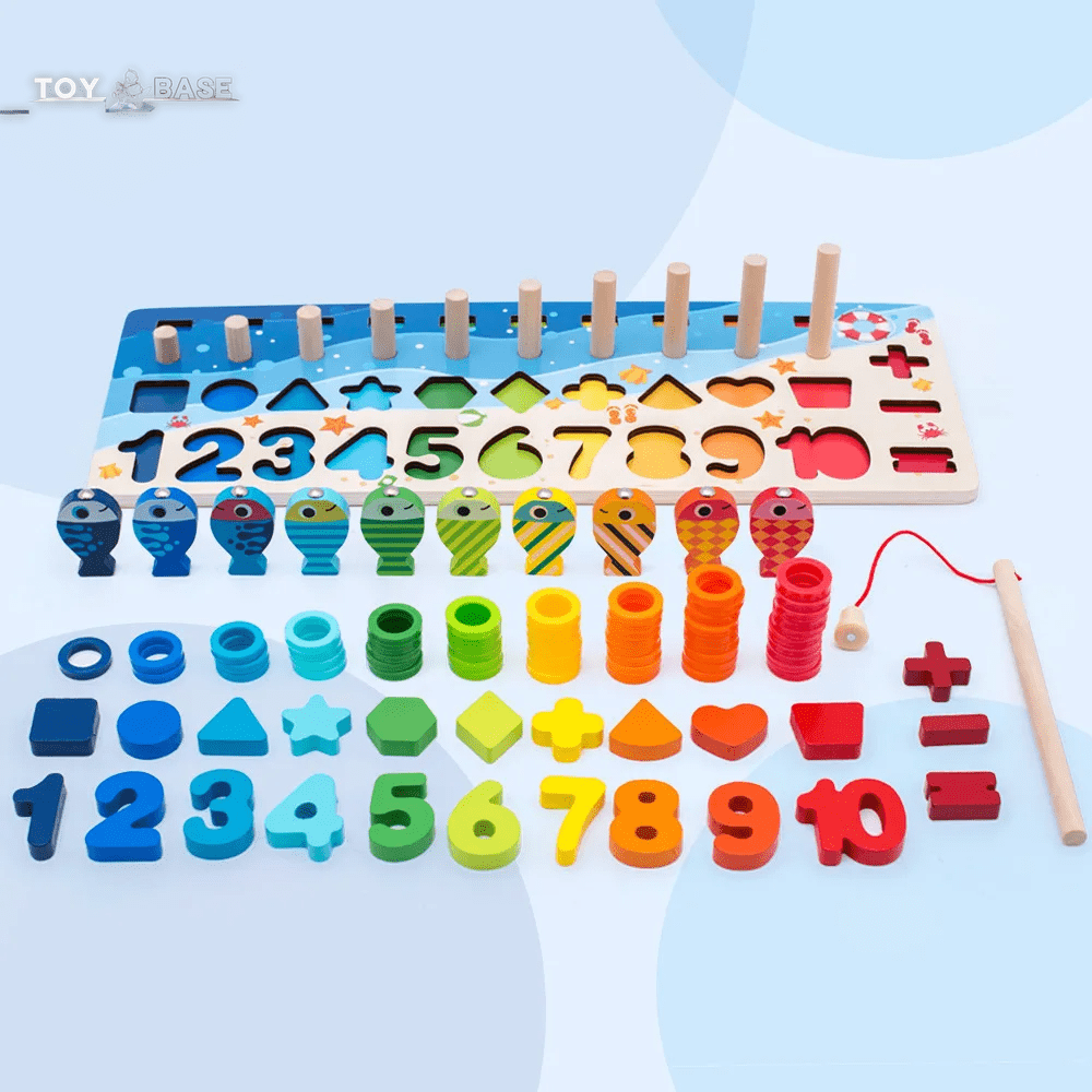 Kids Montessori Math Toys for Toddlers Educational Wooden Puzzle Fishing Toys Count Number Shape Matching Sorter Games Board Toy - The Toy Base