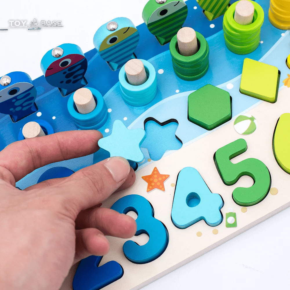 Kids Montessori Math Toys for Toddlers Educational Wooden Puzzle Fishing Toys Count Number Shape Matching Sorter Games Board Toy - The Toy Base