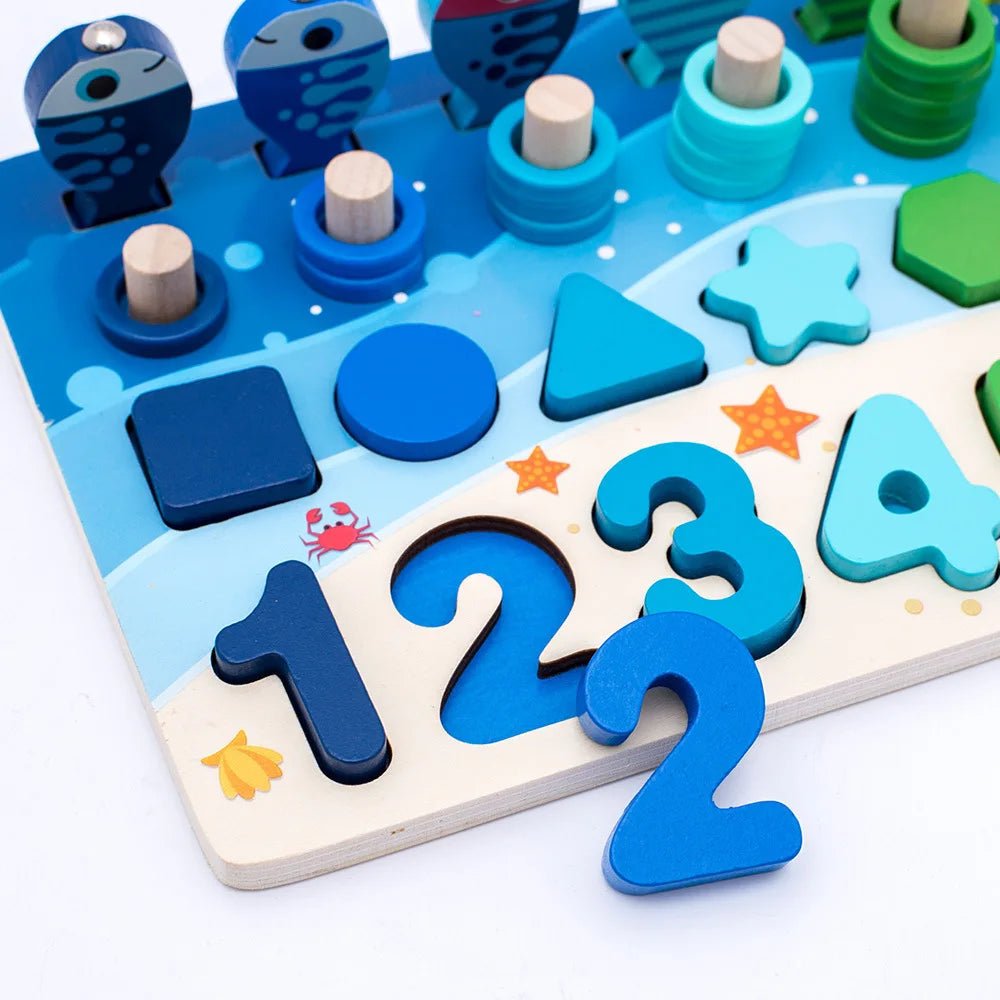 Kids Montessori Math Toys for Toddlers Educational Wooden Puzzle Fishing Toys Count Number Shape Matching Sorter Games Board Toy - The Toy Base