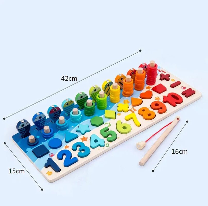 Kids Montessori Math Toys for Toddlers Educational Wooden Puzzle Fishing Toys Count Number Shape Matching Sorter Games Board Toy - The Toy Base