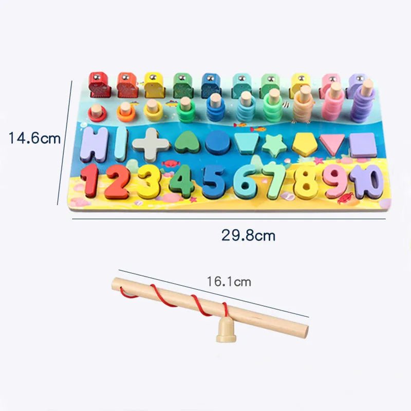 Kids Montessori Math Toys for Toddlers Educational Wooden Puzzle Fishing Toys Count Number Shape Matching Sorter Games Board Toy - The Toy Base