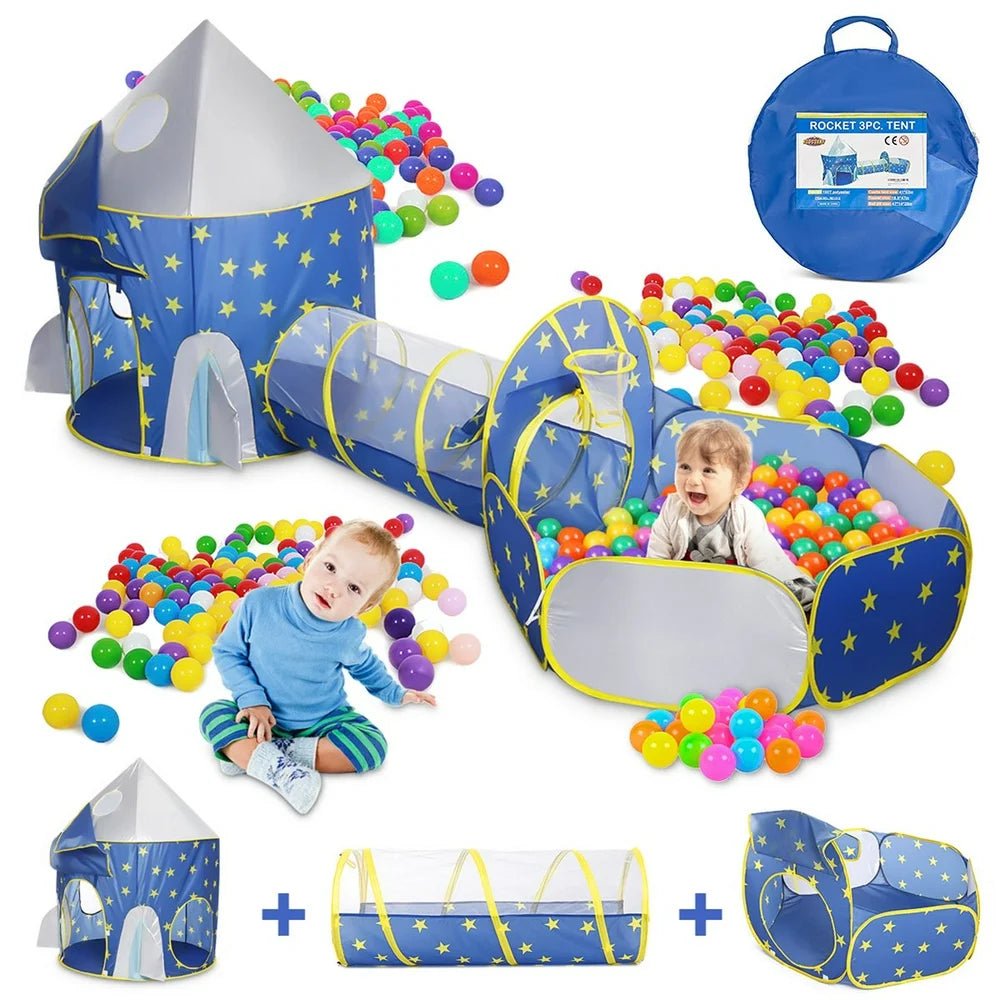 Kids Play Tent, 3 in 1 Kids Play Tent for Toddler Boys with Play Tunnel & Baby Ball Pit & Castle Tent and Storage Bag, Indoor Outdoor Toy Tent for Toddlers Kids Toy Gifts (Without Ball) - The Toy Base