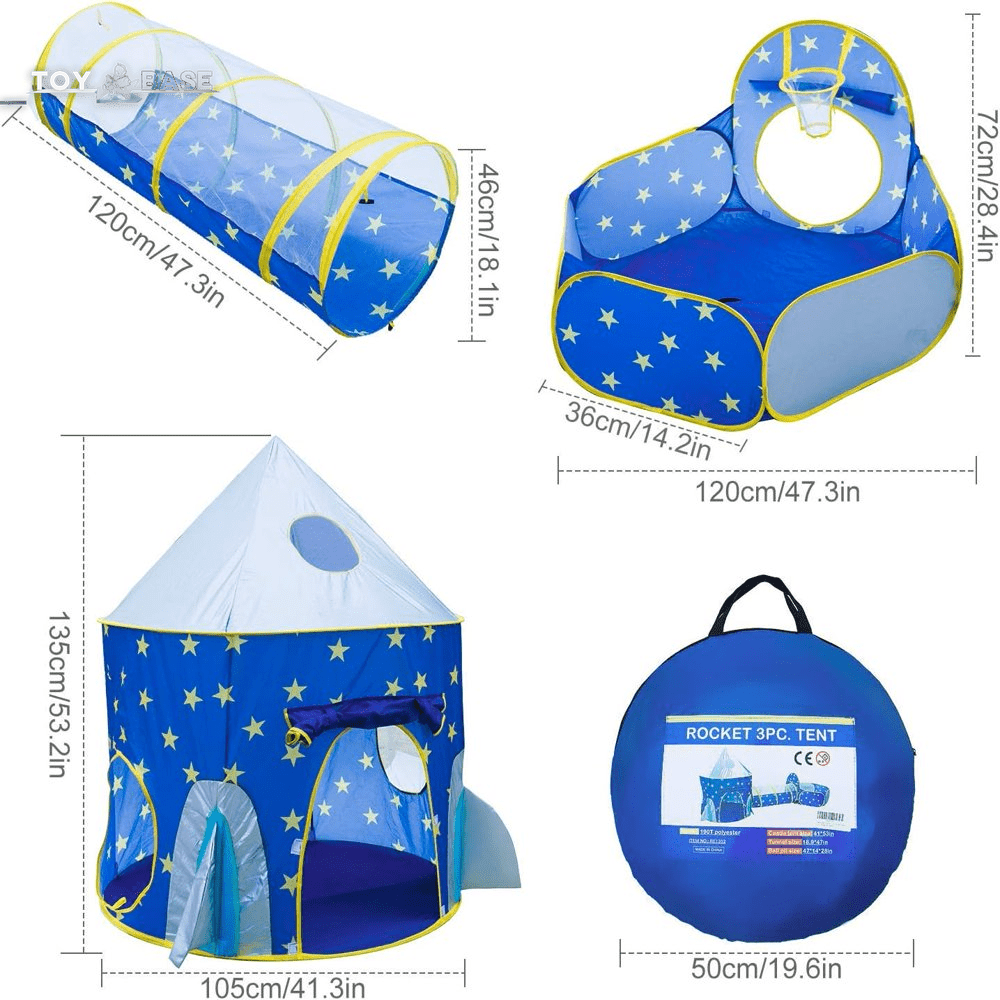 Kids Play Tent, 3 in 1 Kids Play Tent for Toddler Boys with Play Tunnel & Baby Ball Pit & Castle Tent and Storage Bag, Indoor Outdoor Toy Tent for Toddlers Kids Toy Gifts (Without Ball) - The Toy Base