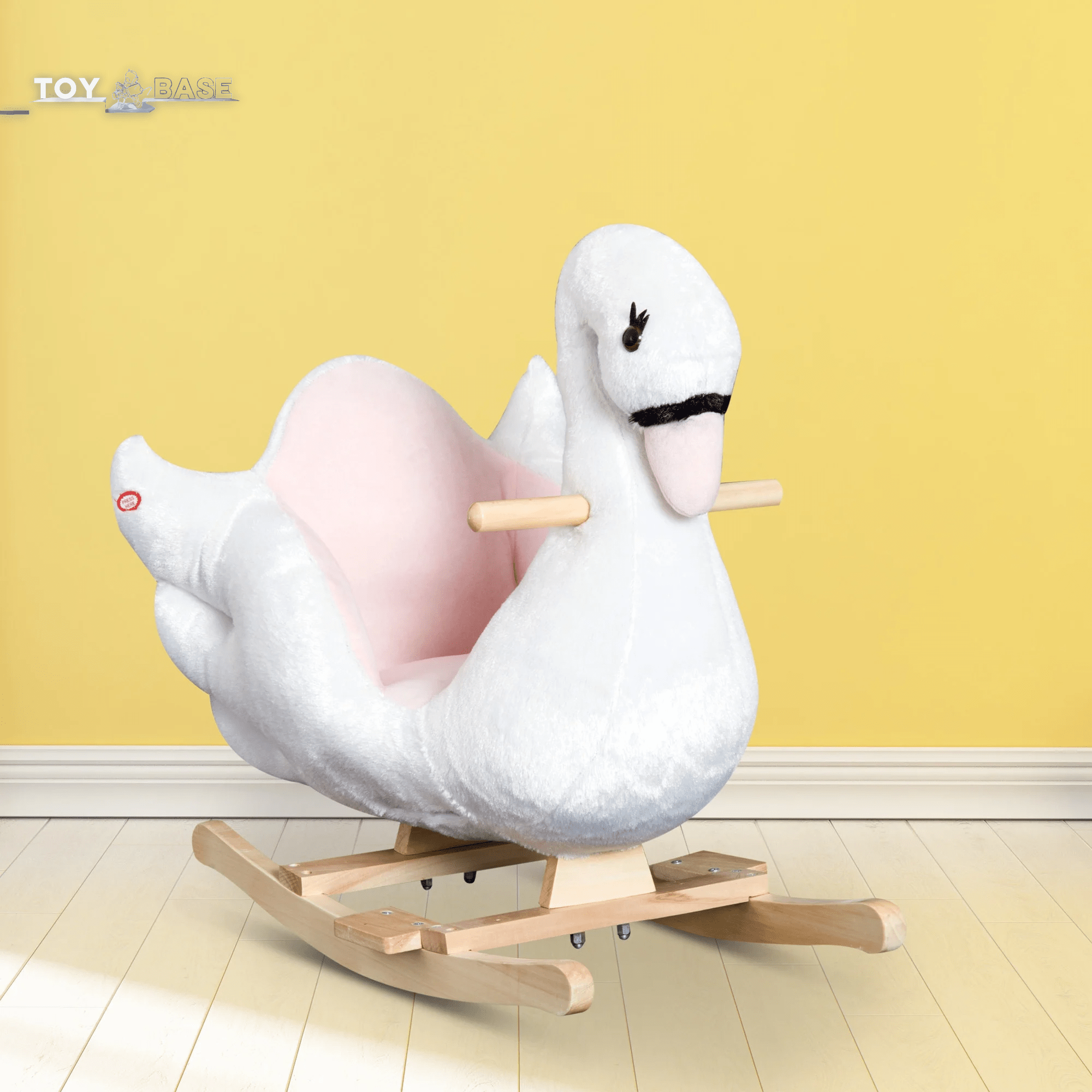 Kids Ride on Rocking Horse Plush Swan Style Toy with Music for over 18 Months Children, White and Pink - I Love 💕