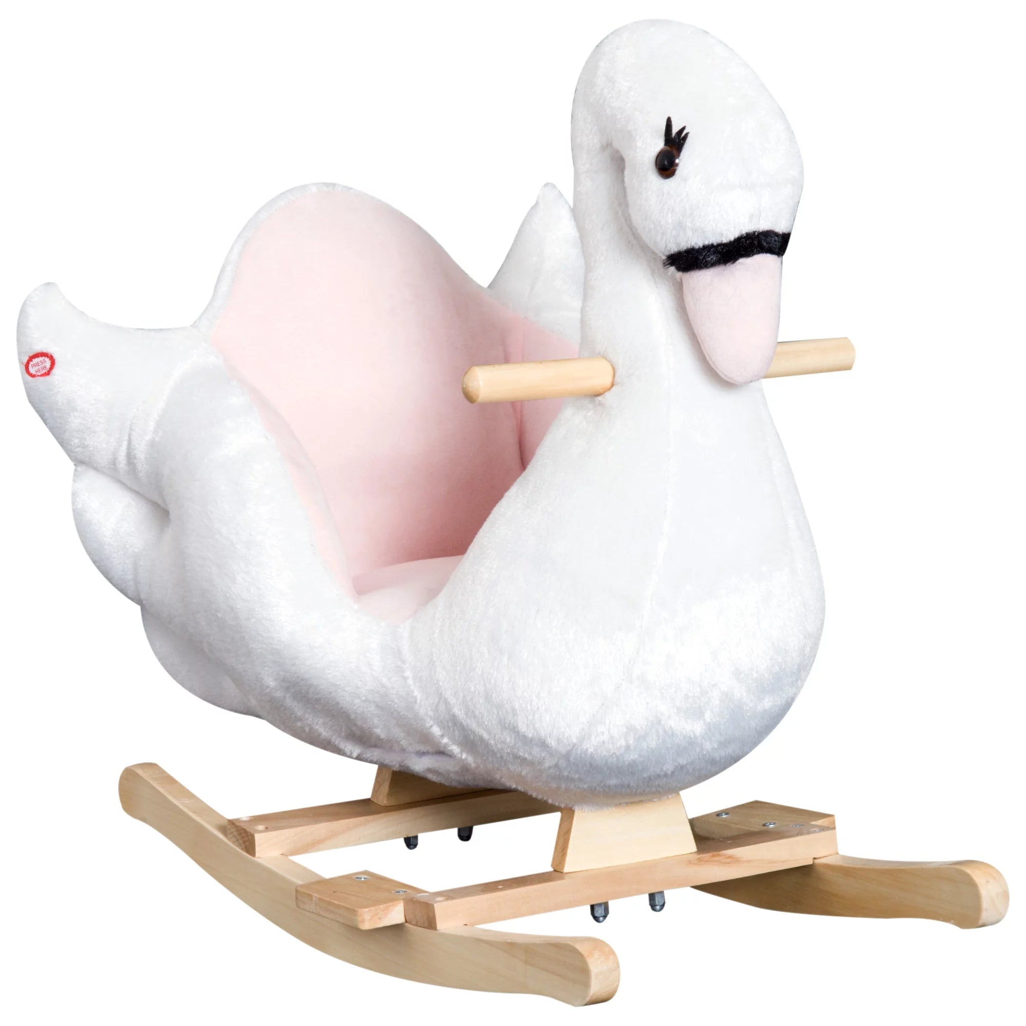 Kids Ride on Rocking Horse Plush Swan Style Toy with Music for over 18 Months Children, White and Pink - I Love 💕