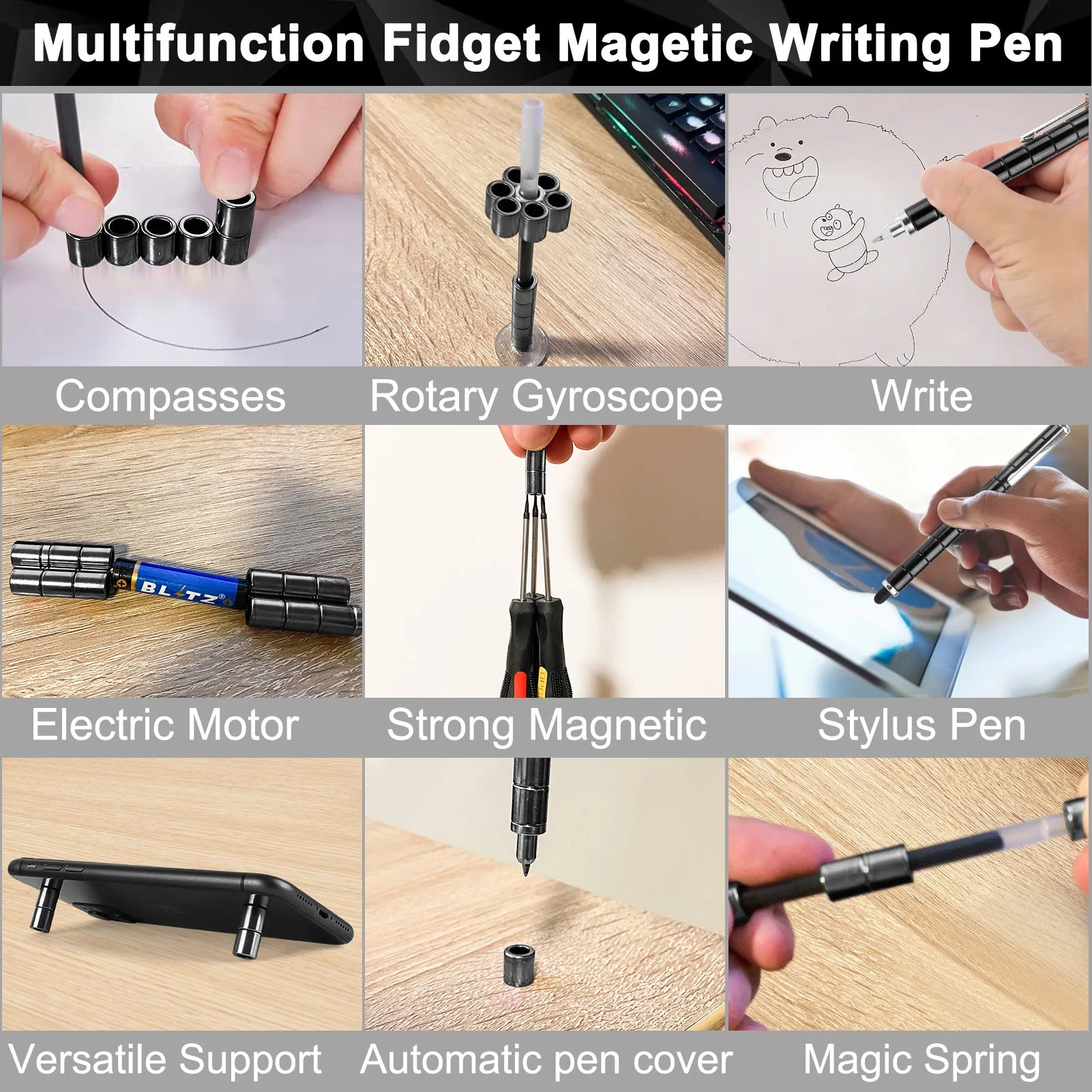 Kubi Pen - Magnetic Fidget Pen - DIY Magnet Fidgi Pen - Multifunctional Deformable - Writing Ballpoint Toy Pen - I Love 💕