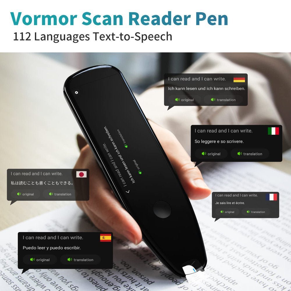 Language Translator Device, Reader Pen Translation Scanner Dictionary Pen with Voice & Camera Translators, Portable Translator for Language Learners, Black - The Toy Base