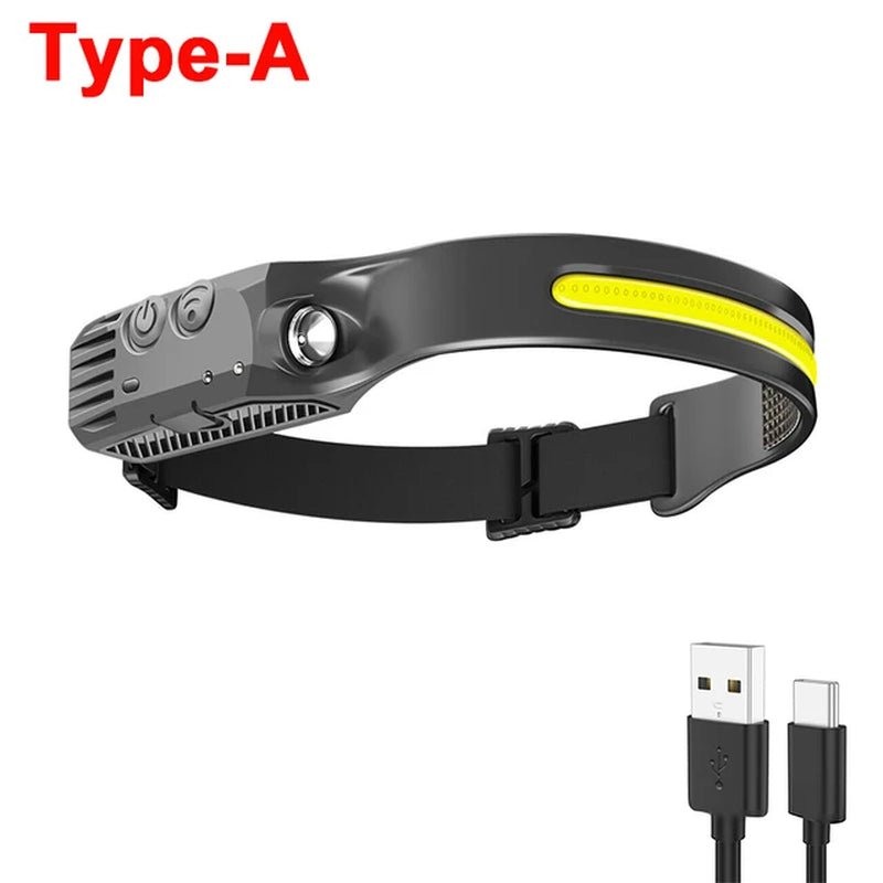 LED Headlamp Sensor Headlight USB Rechargeable Camping Search Light Head Flashlight with Built - In Battery Outdoor Work Light - The Toy Base