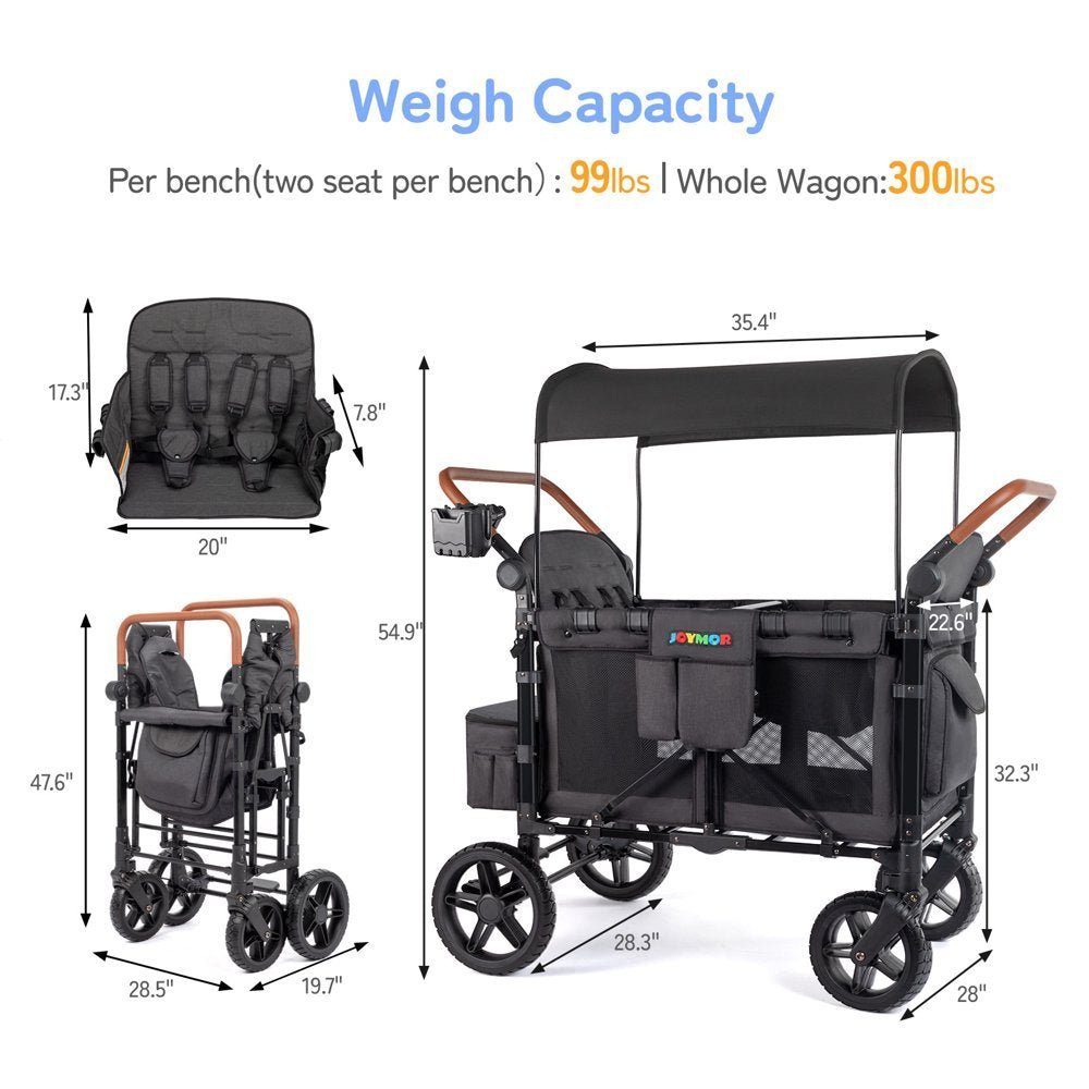 Luxury 4 Seater Wagon Stroller (Features: Rubber Wheel - 5 - Point Harnesses - Double Side Handles - Adjustable/Removable Uv - Protection Canopy - The Toy Base