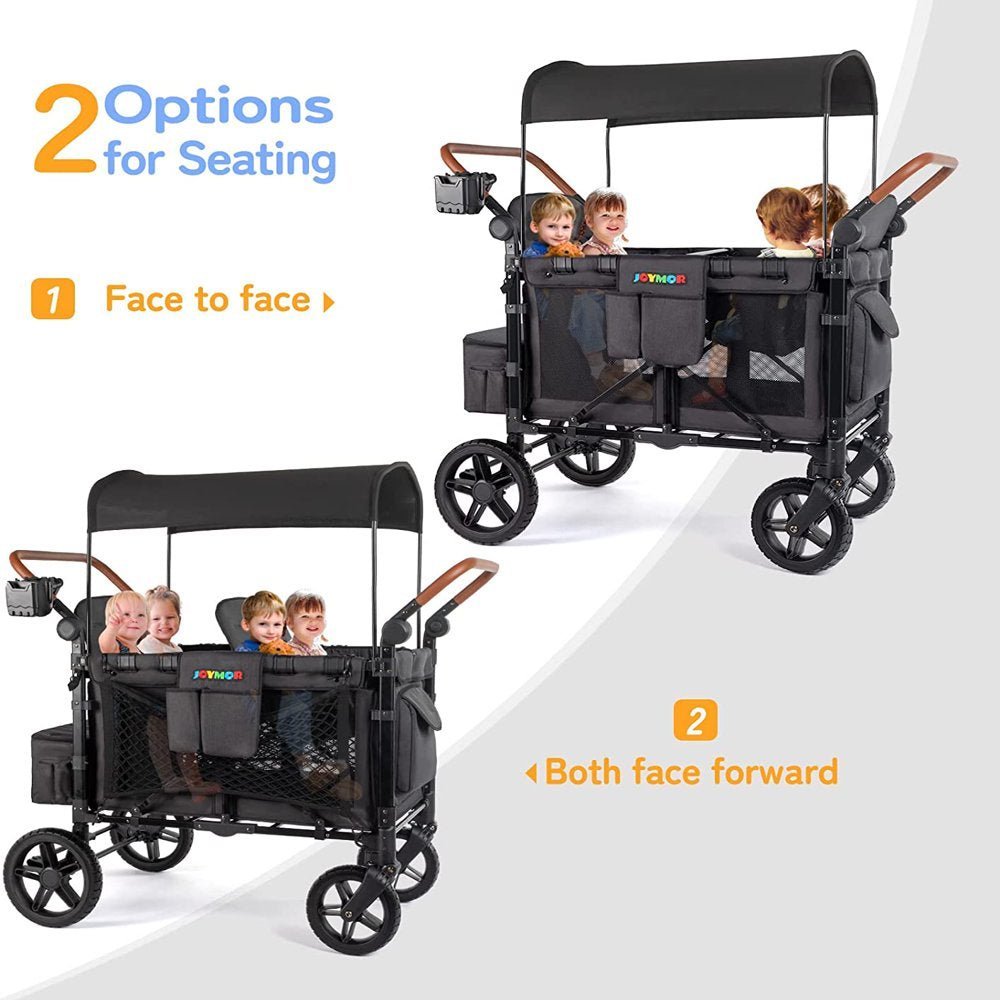 Luxury 4 Seater Wagon Stroller (Features: Rubber Wheel - 5 - Point Harnesses - Double Side Handles - Adjustable/Removable Uv - Protection Canopy - The Toy Base