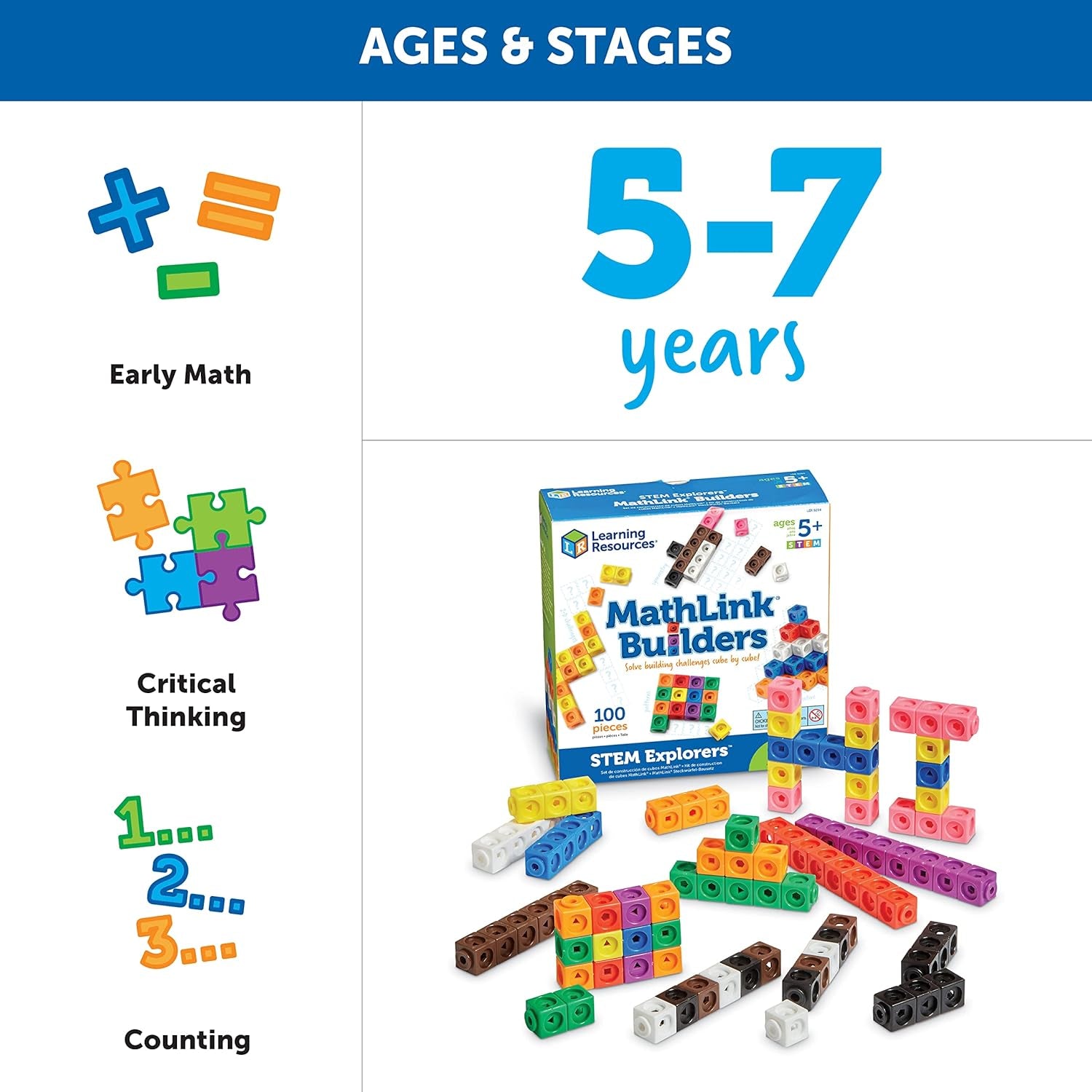 Mathlink Builders - 100 Pieces, Ages 5+, Linking Cubes, Connecting Cubes - The Toy Base