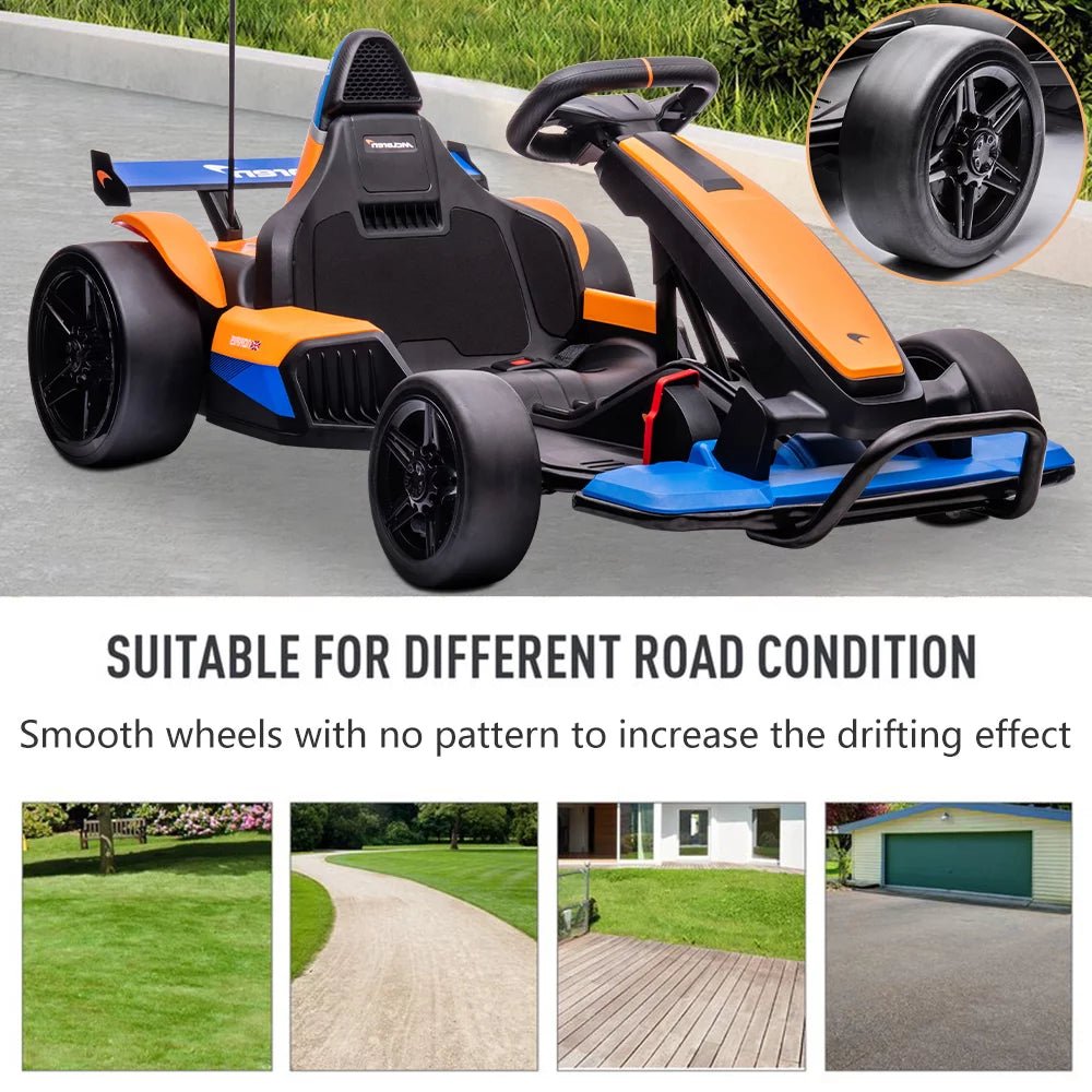 Mclaren Go Kart - 24V Battery Powered - Ride on Car with Bluetooth Function - Safety Belt, LED Lights - I Love 💕